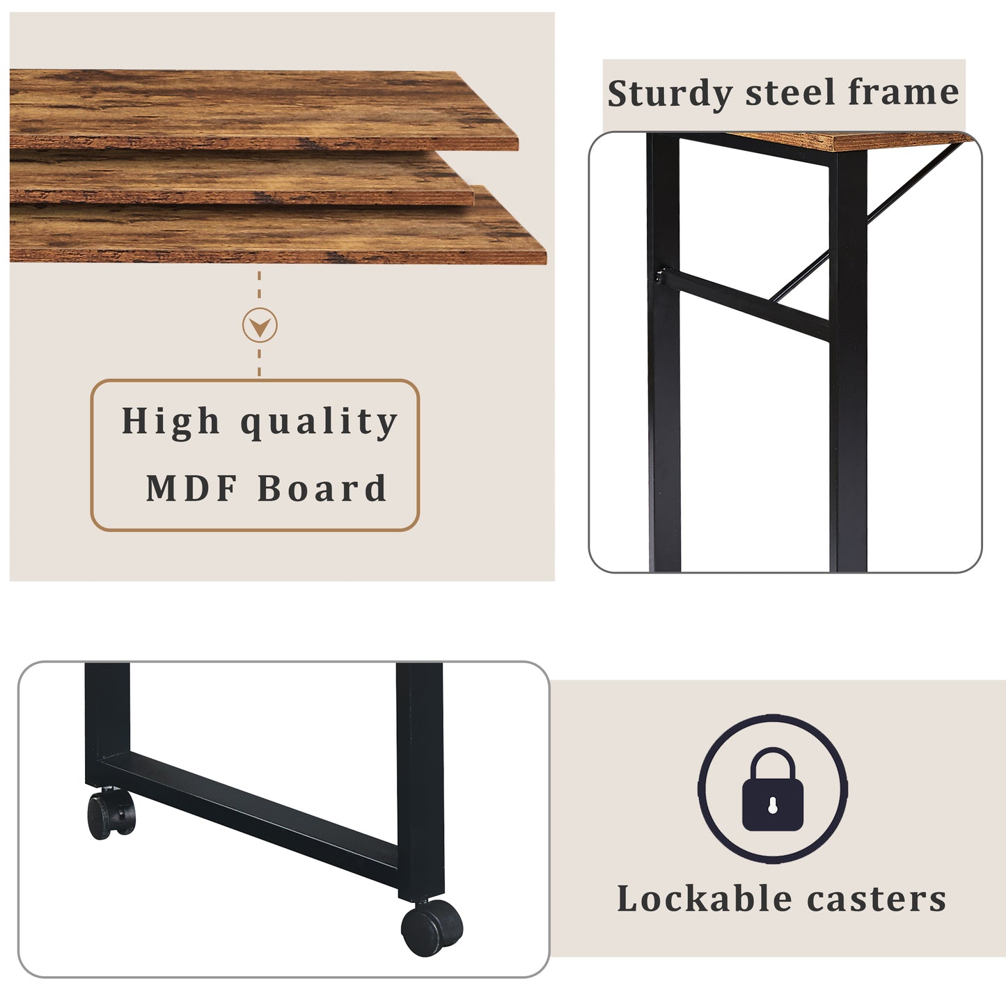 Modern L-Shaped Computer Desk with Rotating Bookshelf - Brown Tiger Wood