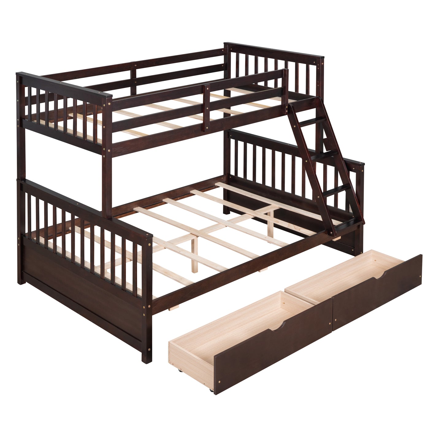 Convertible Twin-Over-Full Bunk Bed with Storage Drawers and Safety Features (Espresso)