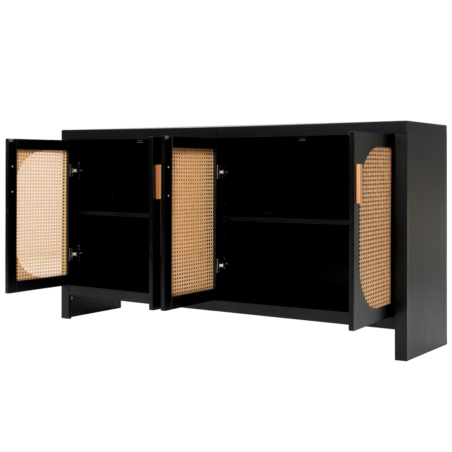 Modern TV Stand with Rattan Doors and Adjustable Shelves for 65-inch TV