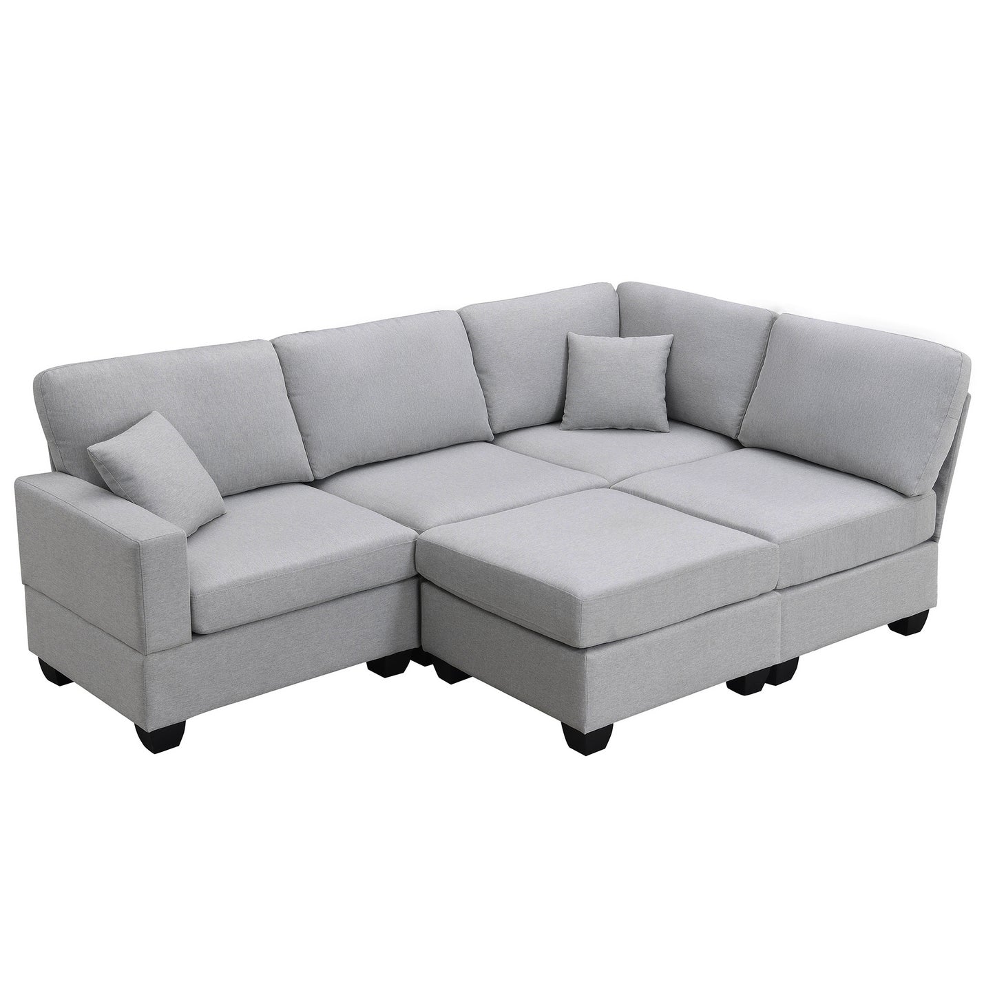 Modern 5-Seat Sectional Sofa Set with Convertible Ottoman