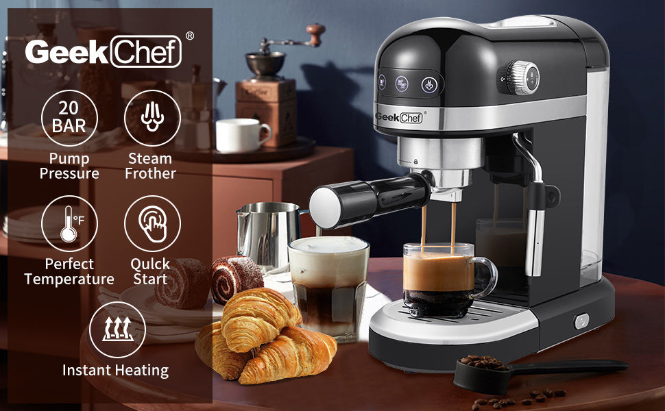 Geek Chef 20-Bar High-Performance Espresso Machine with Safety Valve