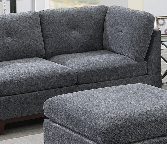 Versatile Ash Grey Chenille Fabric Modular Sofa Set - 6 Piece Contemporary Living Room Furniture