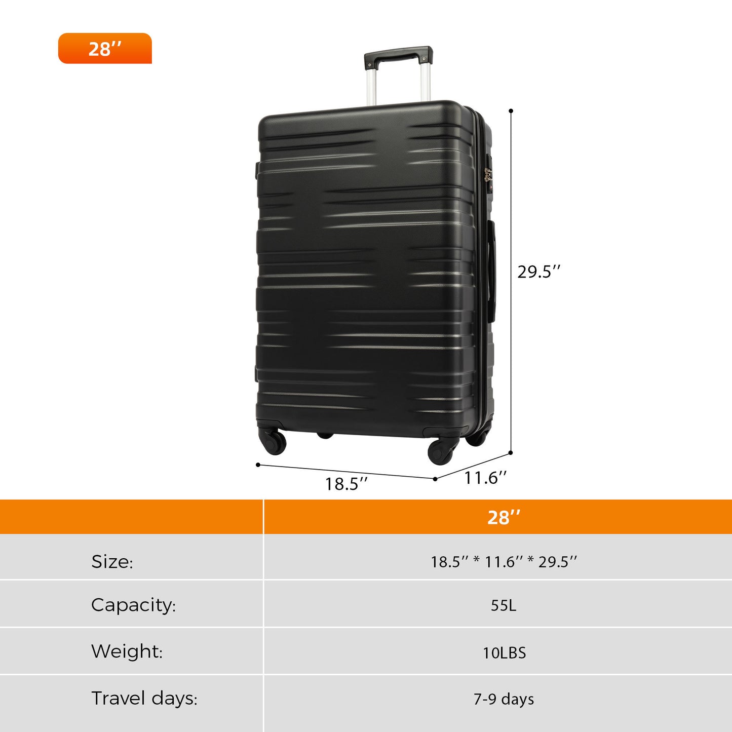 Luggage with TSA Lock Spinner Wheels Hardside Expandable Luggage Travel Suitcase Carry on Luggage ABS 28"