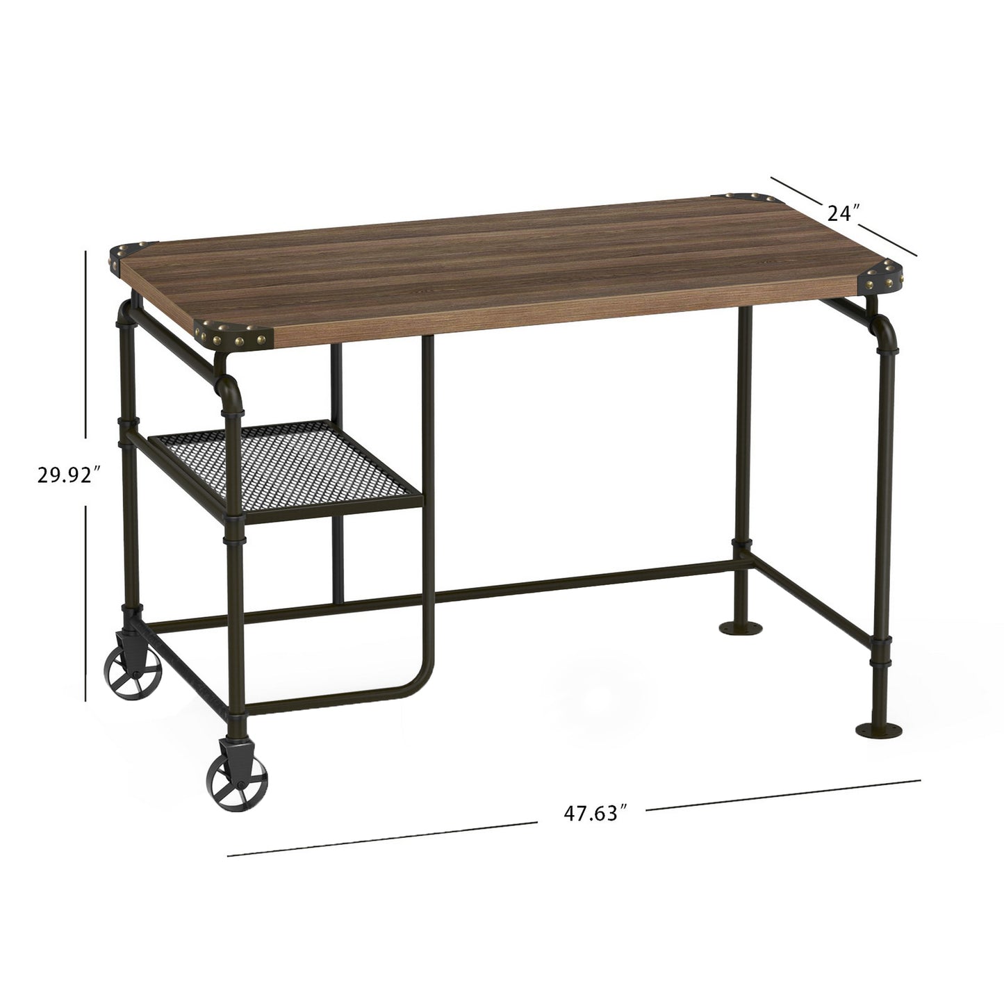 Rustic Wooden Top Industrial Writing Desk with Iron Base