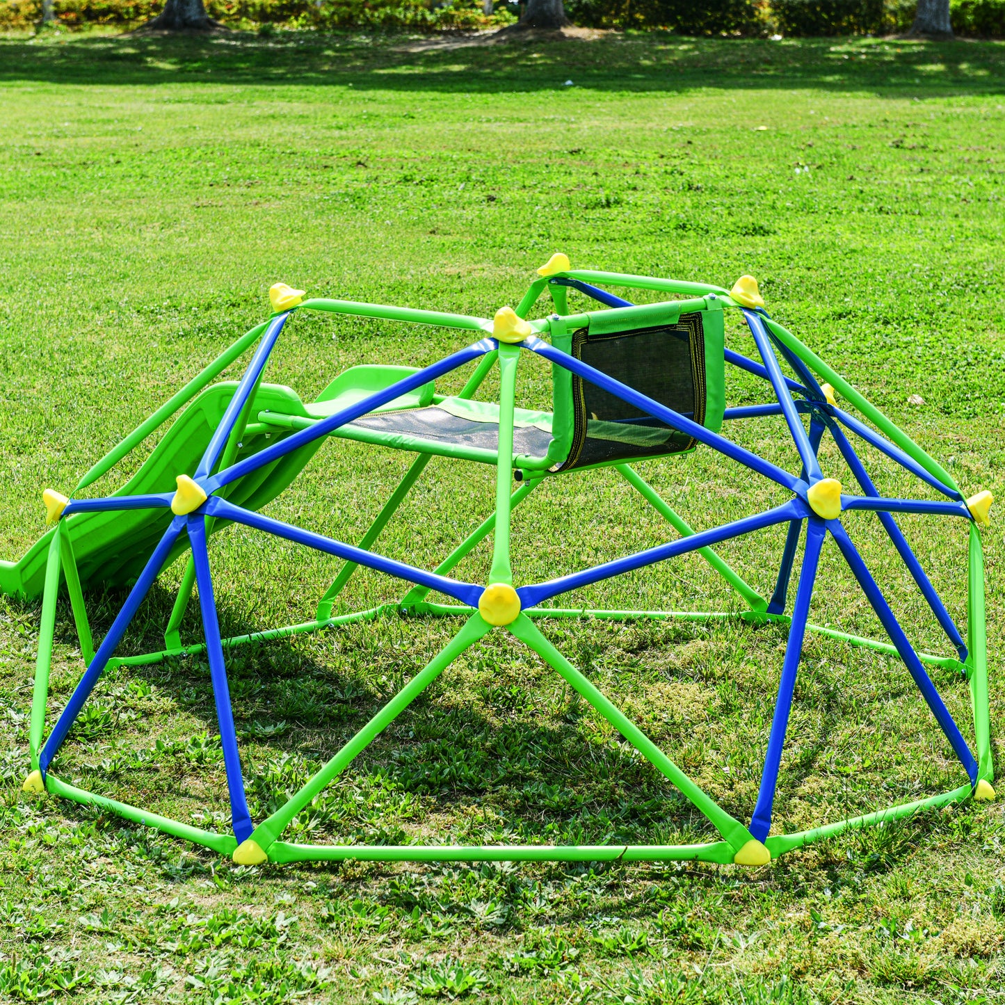 Kids Climbing Dome Jungle Gym with Wave Slide - Outdoor and Indoor Playground for Active Play