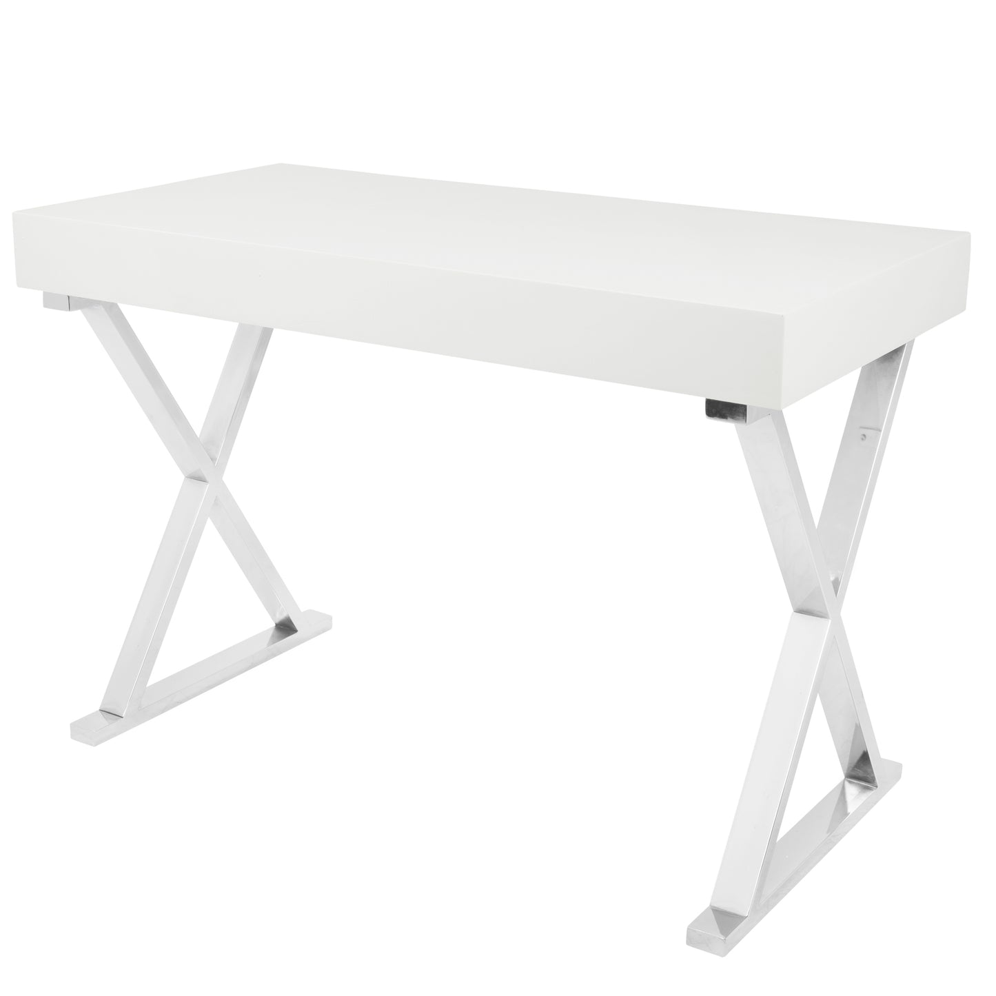 LumiSource Modern White Desk with Chrome X-Base