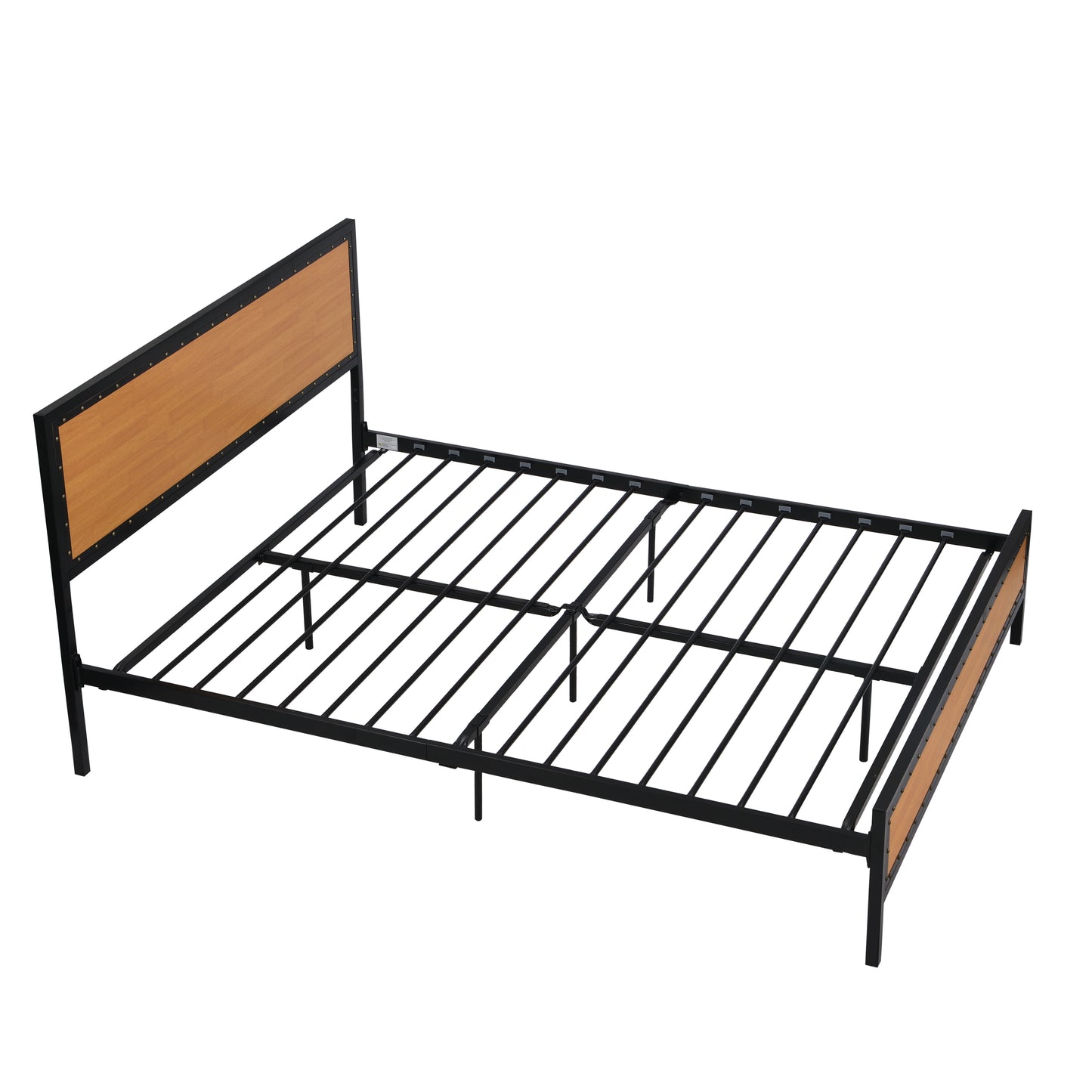 Industrial Platform Queen Bed Frame/Mattress Foundation with Rustic Headboard and Footboard, Strong Steel Slat Support, No Box Spring Needed, Noise Free, Easy Assembly