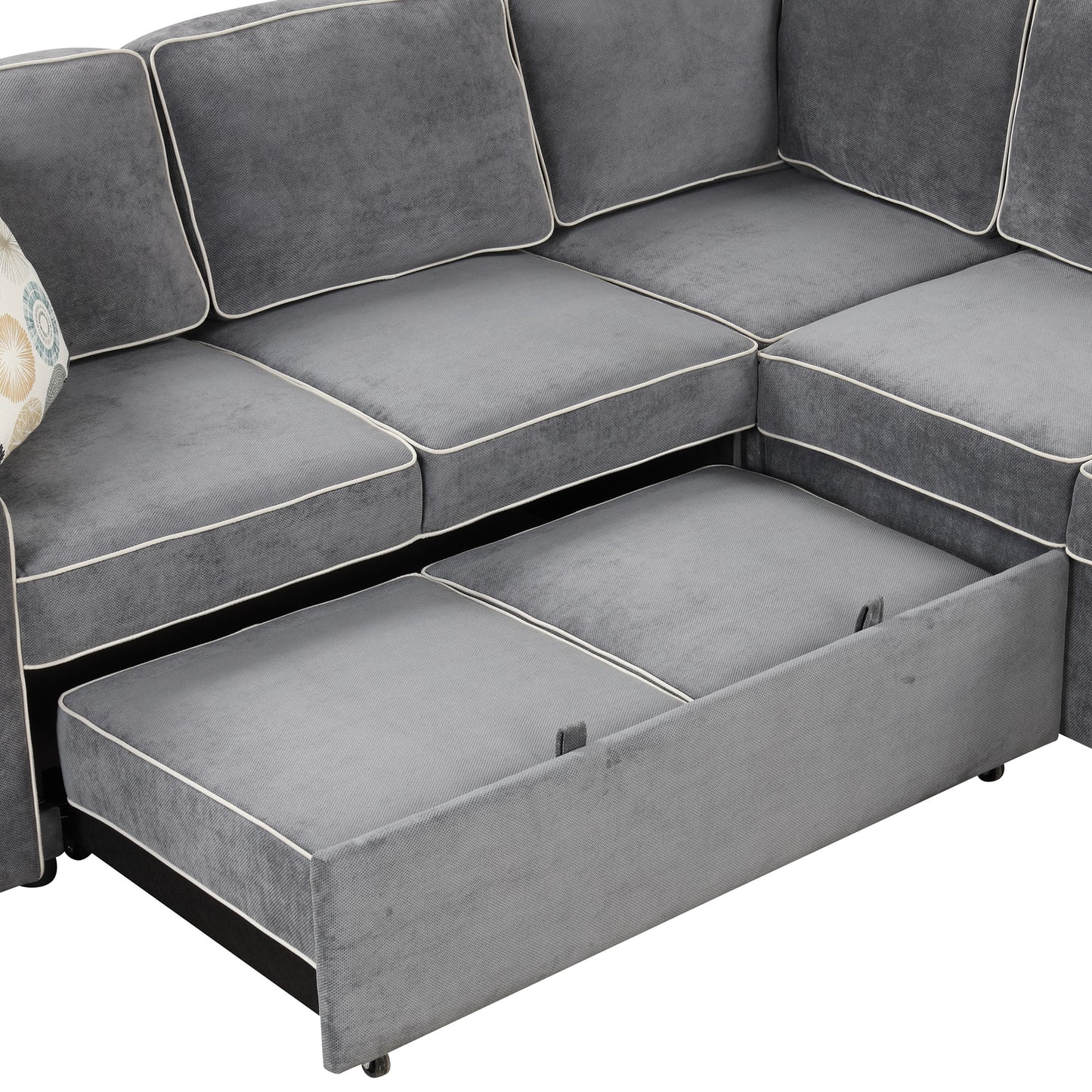 83 L-Shaped Convertible Sleeper Sofa with USB ports, Power Sockets, and Pillows, Gray