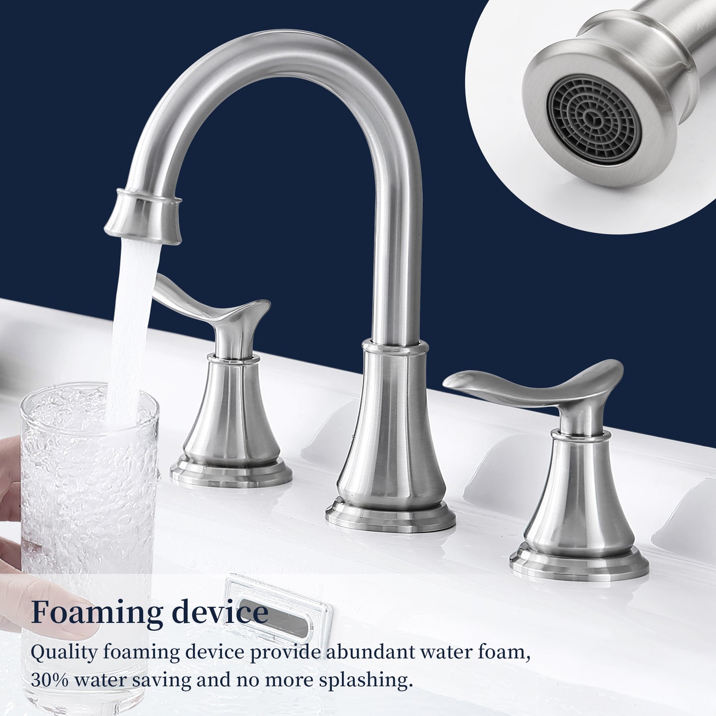 Brushed Nickel Bathroom Sink Faucet Set with 360° Swivel Spout and Pop Up Drain