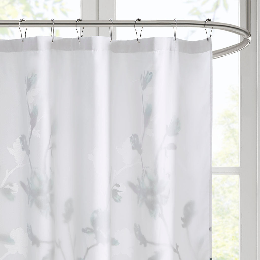 Elegant Aqua and Grey Floral Shower Curtain