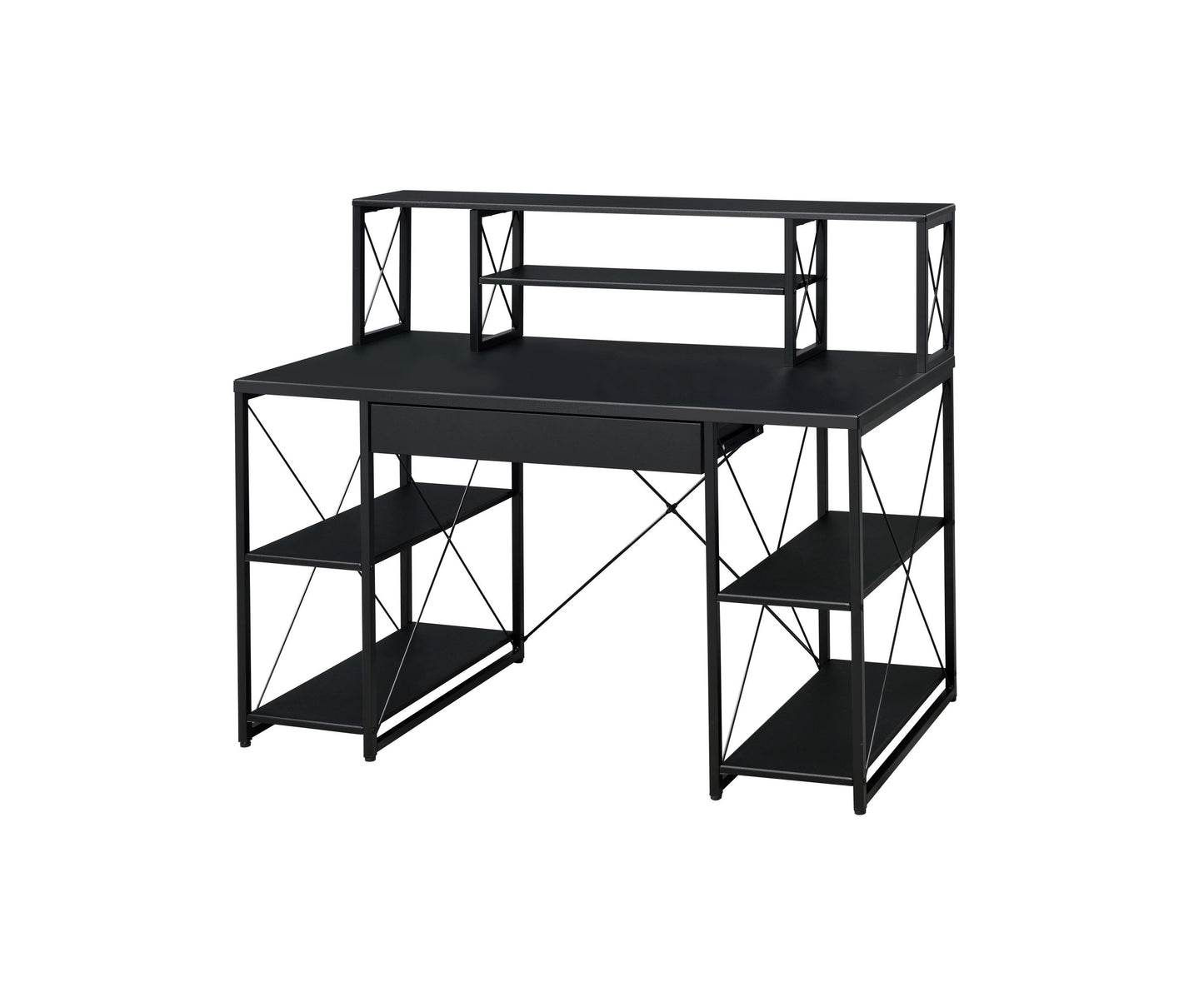 Versatile Contemporary-Industrial Amiel Desk with Ample Black Storage