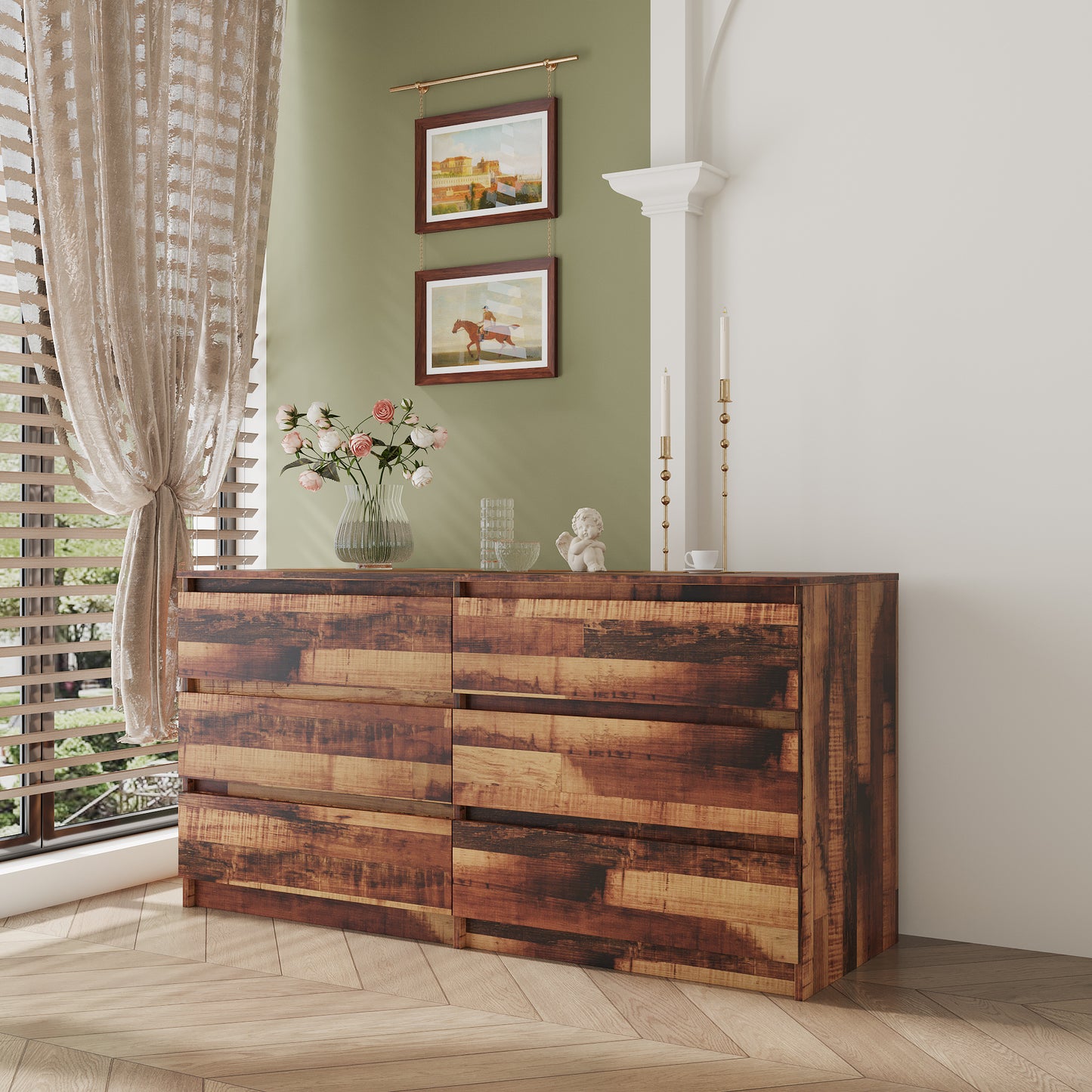 Modern Walnut 6 Drawer Nightstands