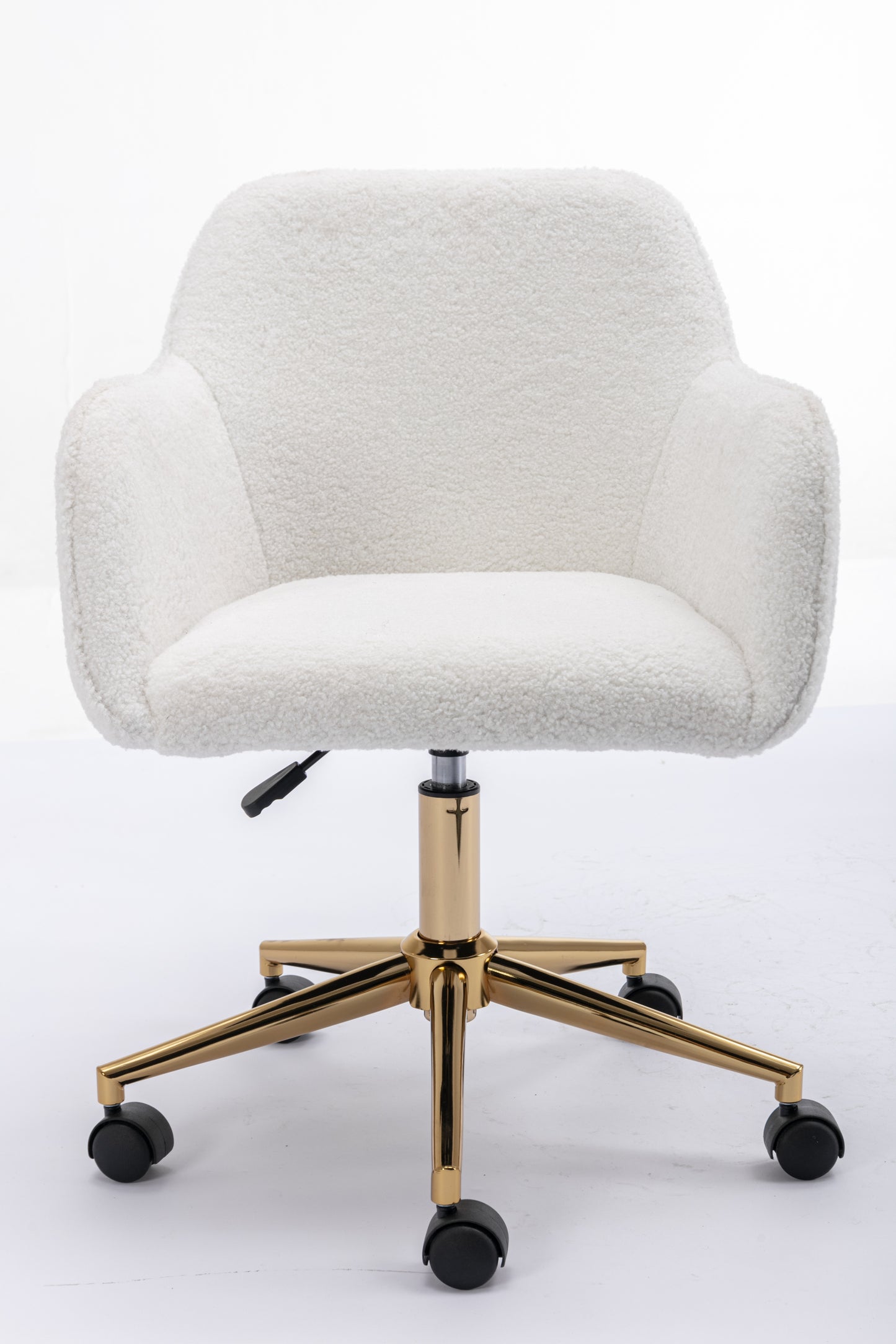 Modern Teddy Fabric Material Adjustable Height 360 Revolving Home Office Chair With Gold Metal Legs And Universal Wheel For Indoor,White