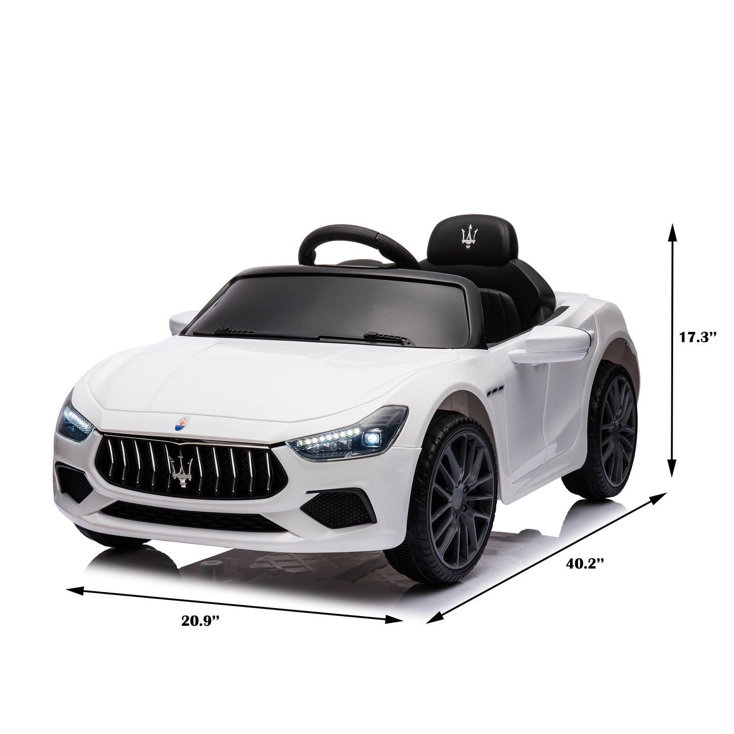 White, Ride On Car, Licensed Maserati 12V, Rechargeable Battery Powered Electric Car with 2 Motors, Parental Remote Control and Manual Modes, Led Lights, MP3, Horn, Music, 4-Wheel, Gift for Boys Girls