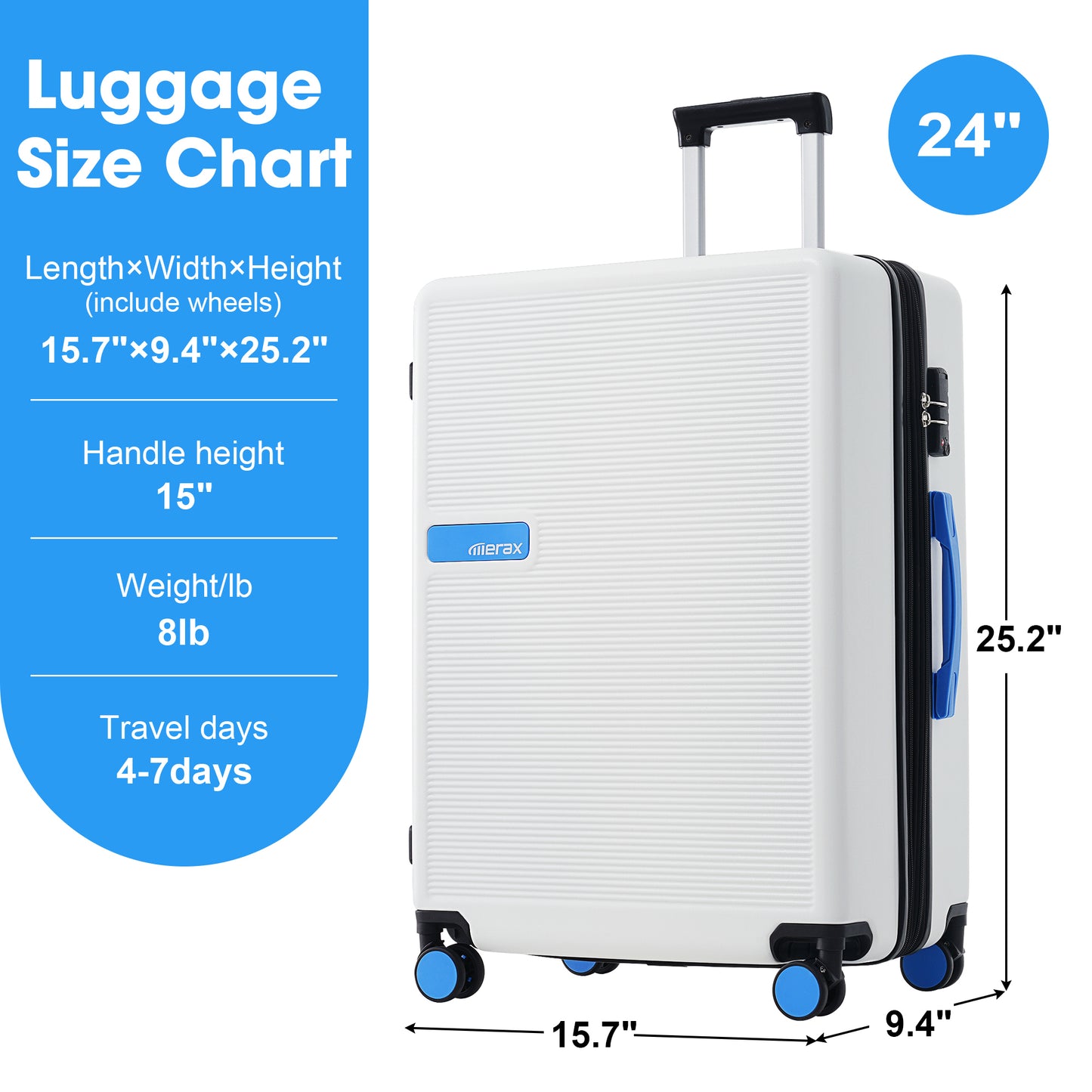 Contrast Color Hardshell Luggage 24inch Expandable Spinner Suitcase with TSA Lock Lightweight