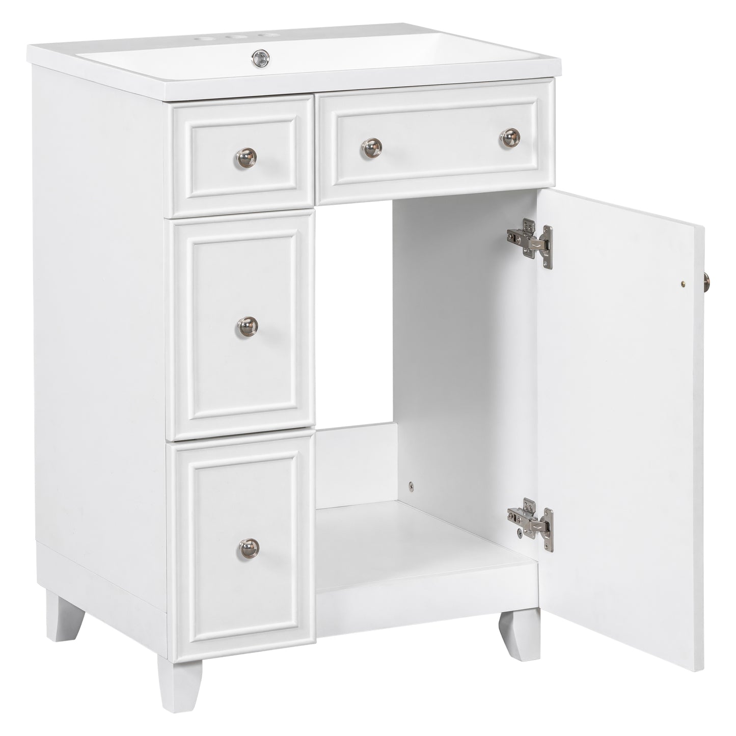 24-Inch Bathroom Vanity Cabinet with Resin Integrated Sink, 2 Drawers, 1 Door – Easy to Clean, Ample Storage Space