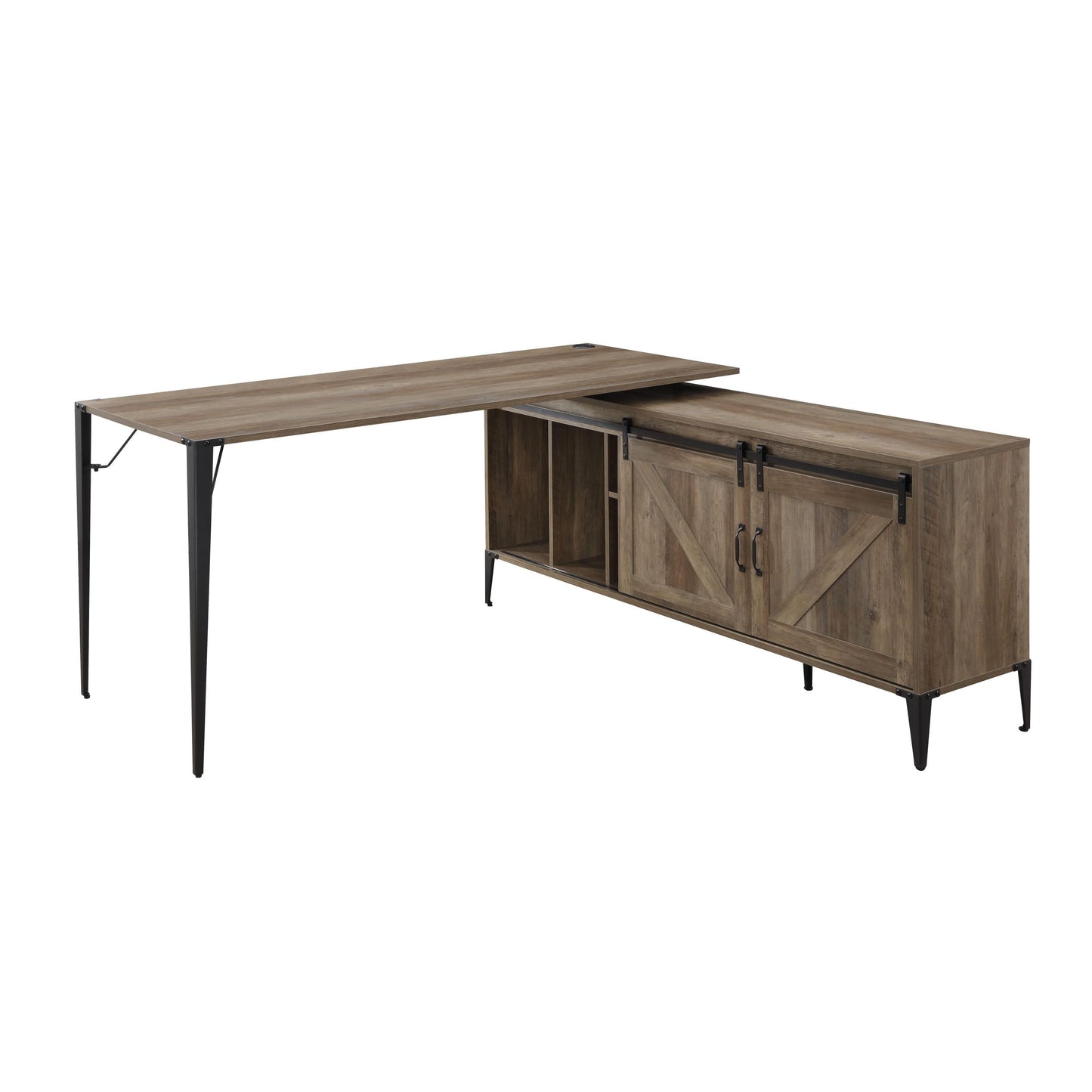 Rustic Oak L-Shaped Writing Desk with Storage Cabinet by Zakwani