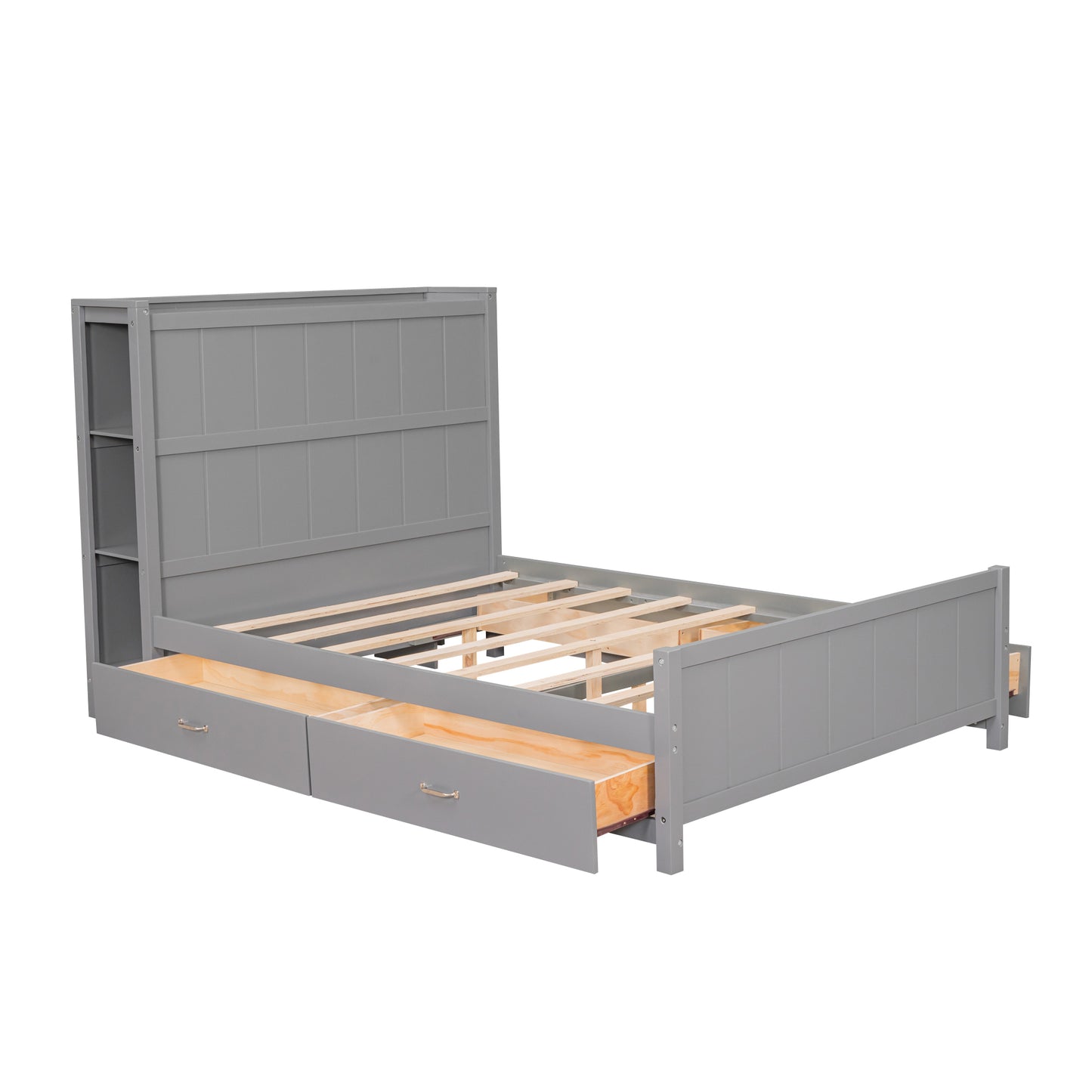 Full Size Platform Bed with Drawers and Storage Shelves, Gray