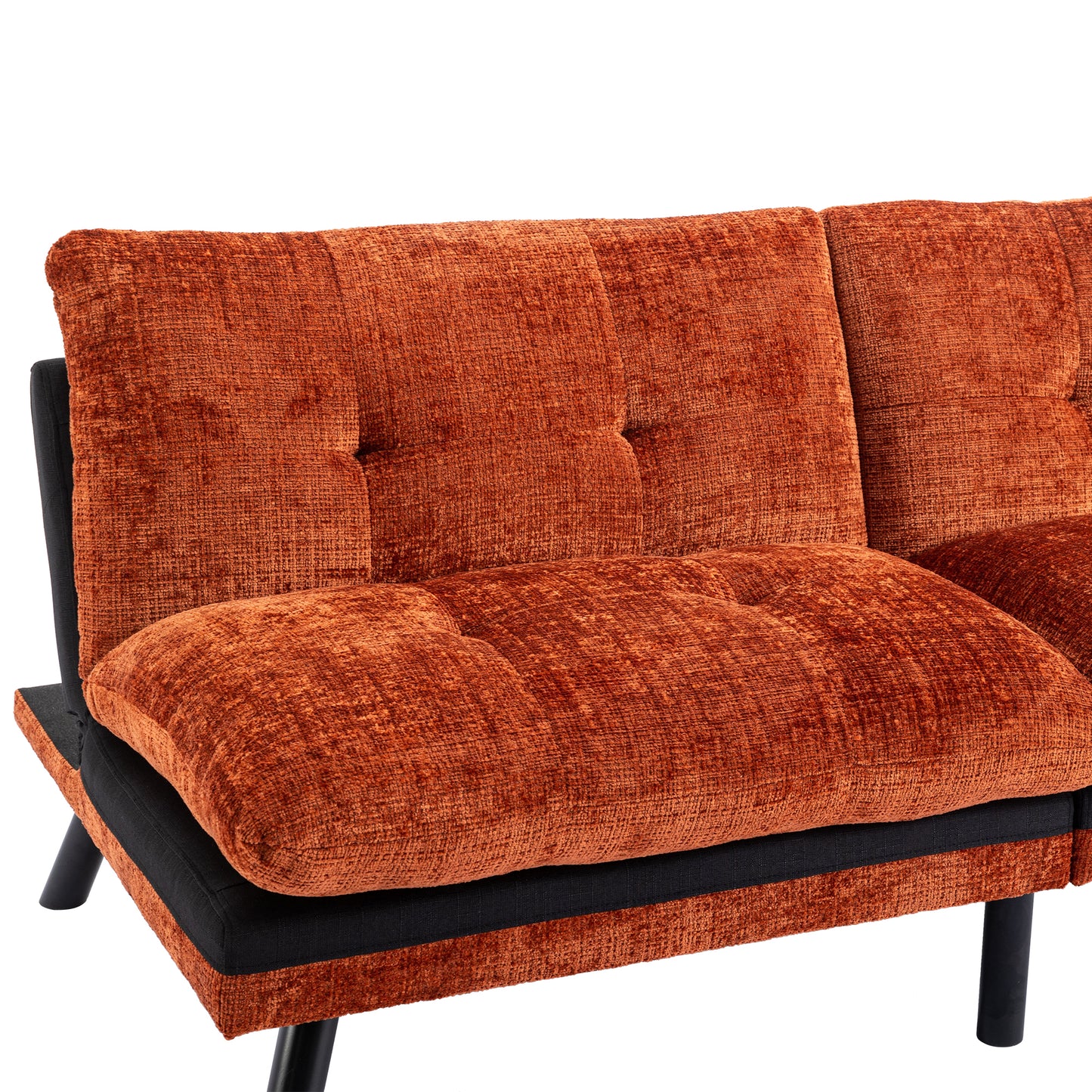 Convertible Sofa Bed  Loveseat Futon Bed Breathable Adjustable Lounge Couch with Metal Legs,Futon Sets for Compact Living Space  Chenille- Orange