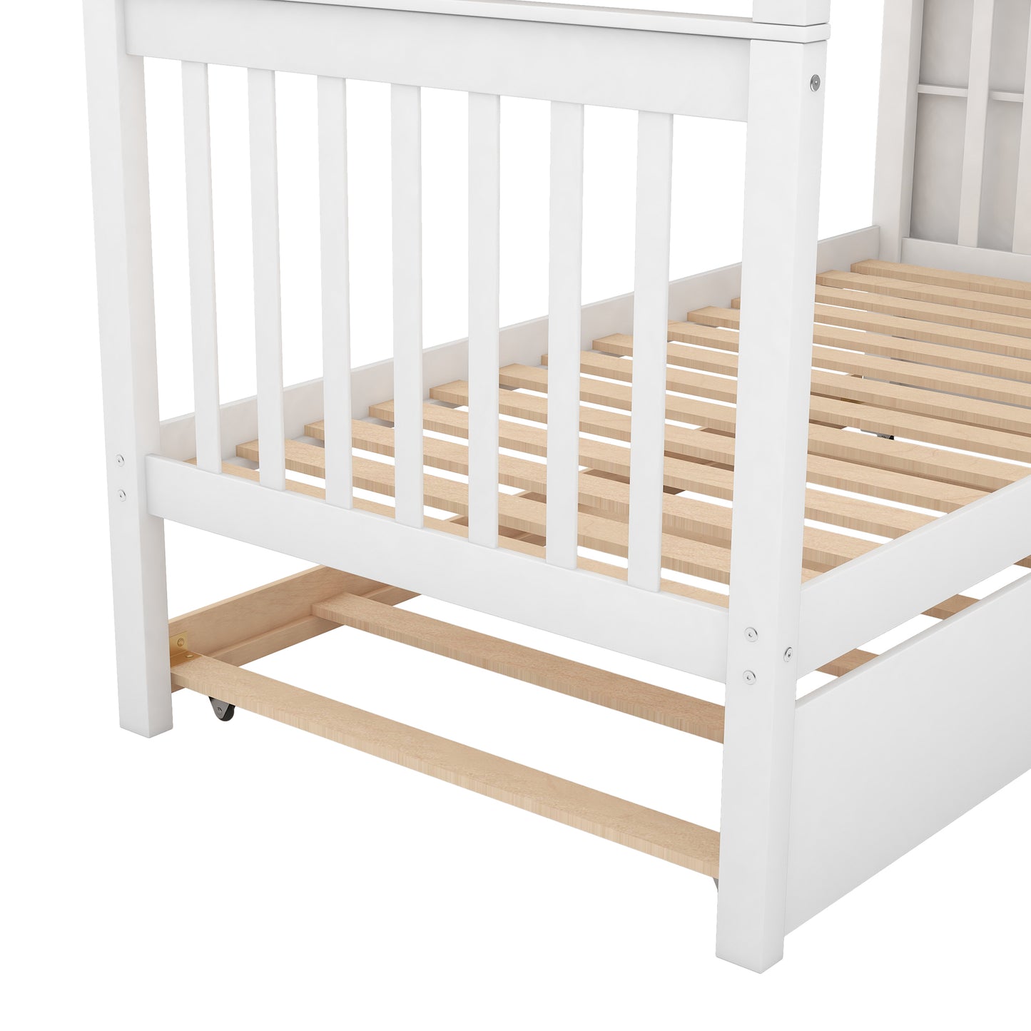 White Twin Bunk Bed with Trundle, Storage, and Convertible Design