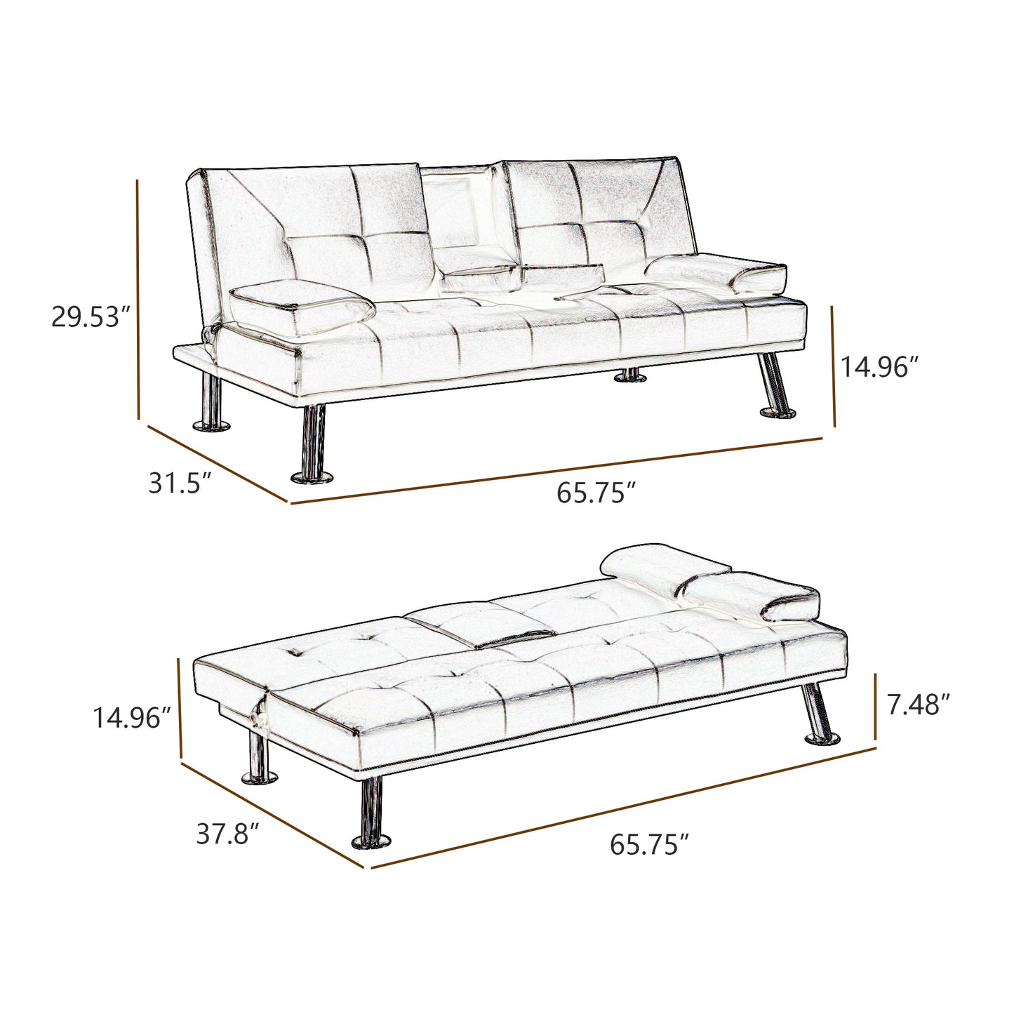 GREY PU SOFA BED WITH CUP HOLDER