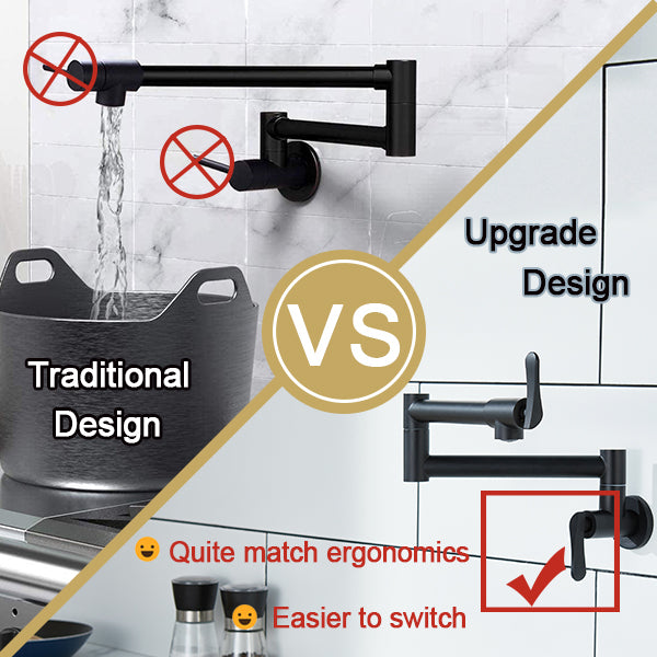 Pot Filler Faucet Wall-Mount for Kitchen Integrated Embedded NPT Thread Design Lead-Free Stainless Steel Faucet with 360° 2-Handle Folding Arms Rotatable Joints Commercial Kitchen Faucet Matte Black