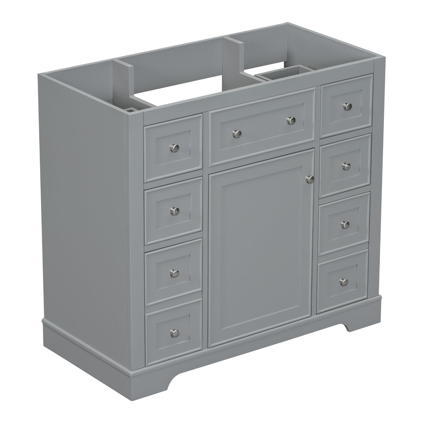 36" Bathroom Vanity without Sink, Cabinet Base Only, One Cabinet and Six Drawers, Grey