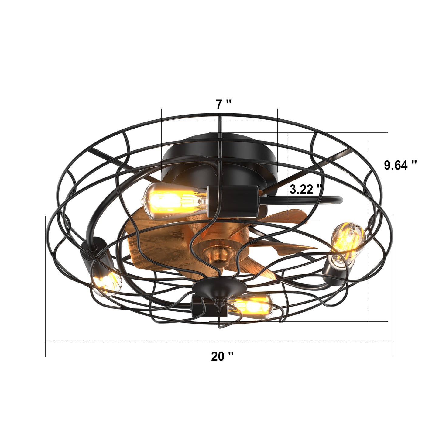 Modern 20 Inch Low Profile Industrial Ceiling Fan with LED Light and Remote Control