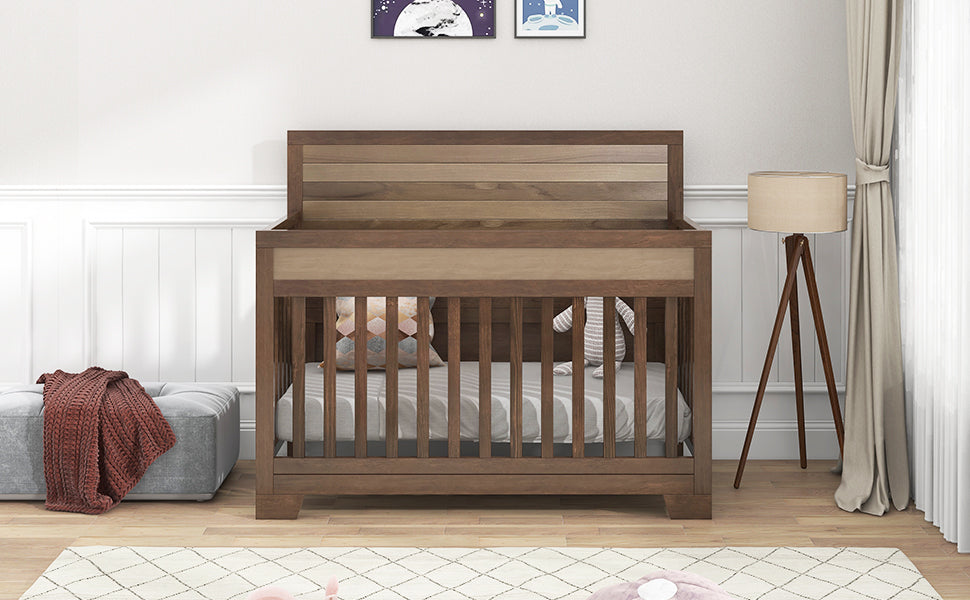 Certified Baby Safe Crib, Pine Solid Wood, Non-Toxic Finish, Brown