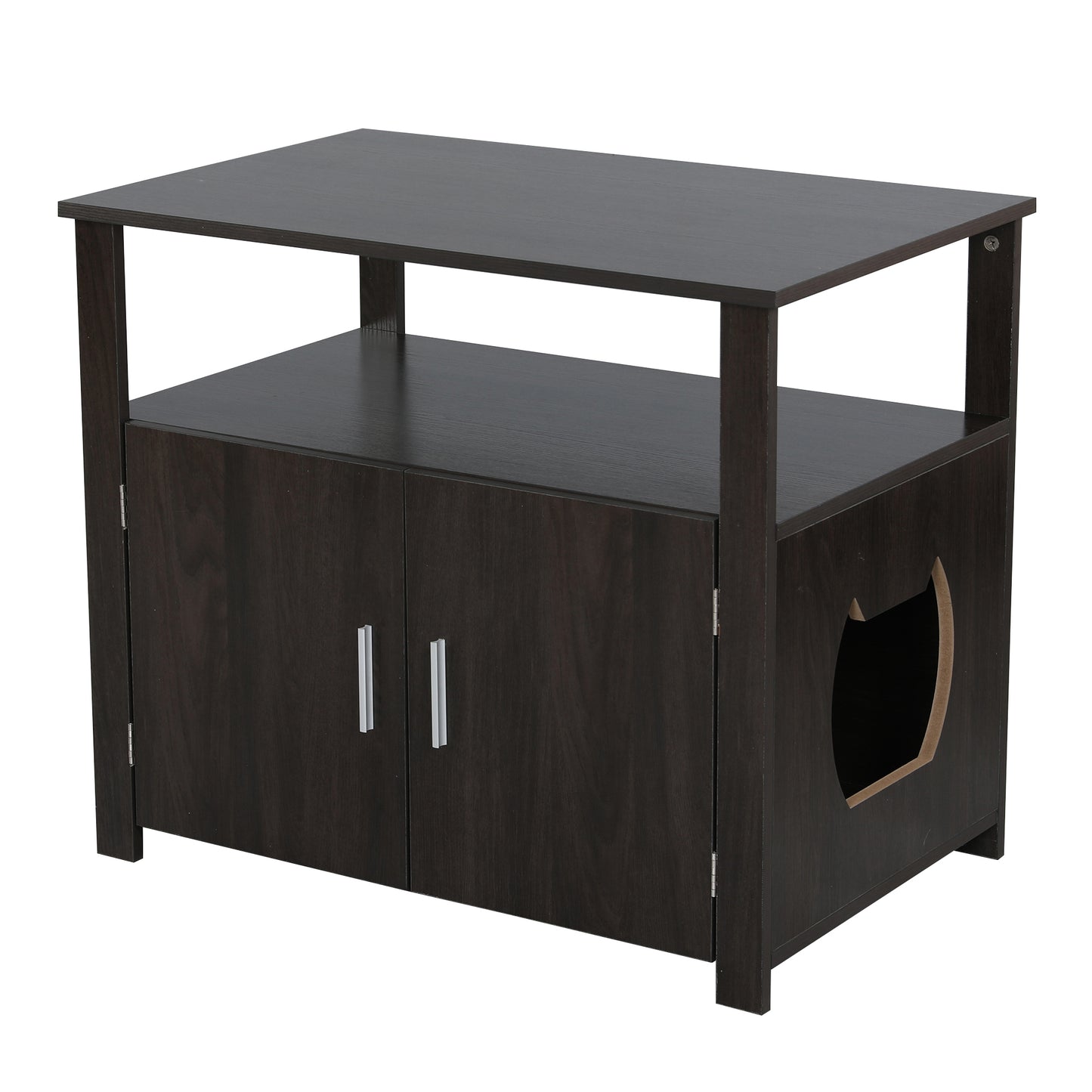 30 inches Wooden Cat Litter Box Enclosure Furniture with Adjustable Interior Wall & Large Tabletop for Nightstand, Furniture Large Box House with Table