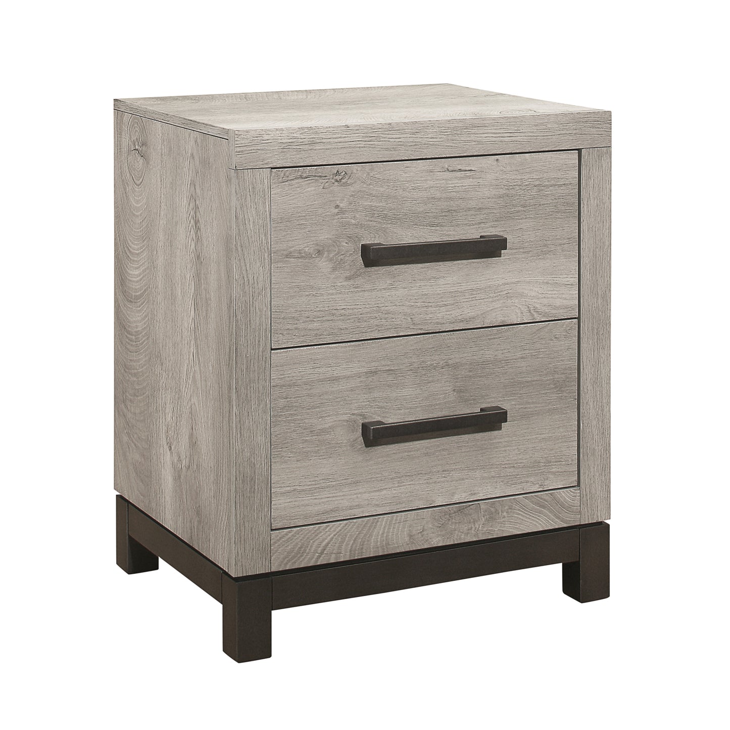 Attractive Gray Finish 1pc Nightstand of 2x Drawers Metal Bar Hardware Premium Melamine Board Wooden Bedroom Furniture