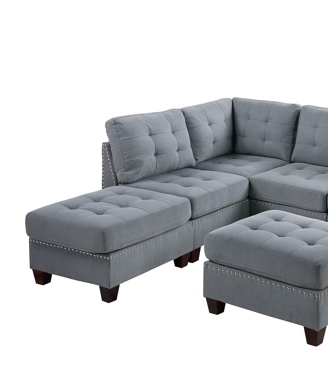 7-Piece Gray Linen-Like Modular Sectional Set with Tufted Nail Head Detailing