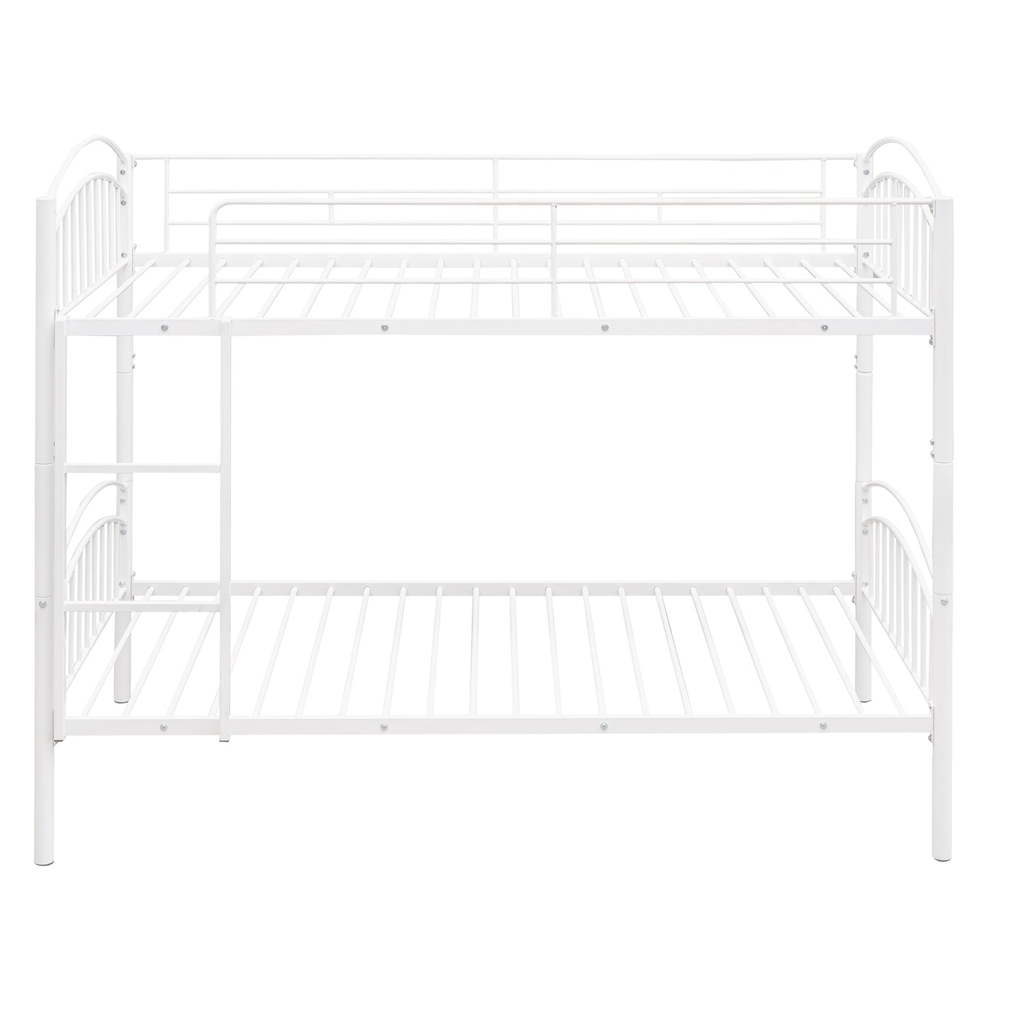 Chrome Finish Metal Twin Bunk Bed - White, Separable Twin Beds