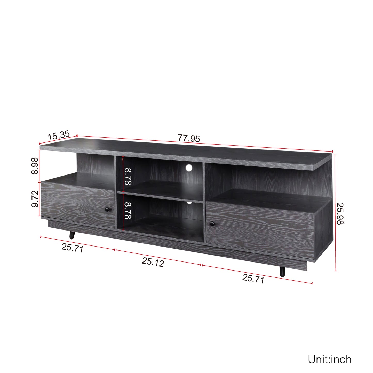 Contemporary Wooden TV Stand with 2 Doors and 4 Open Shelves