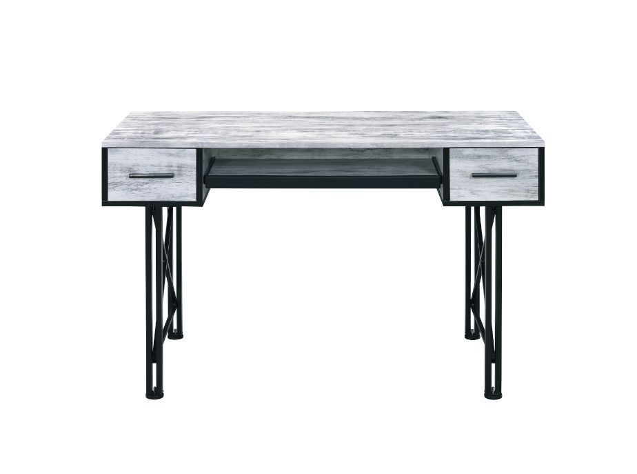 Vintage Rustic Industrial Style Computer Desk in Antique White & Black Finish