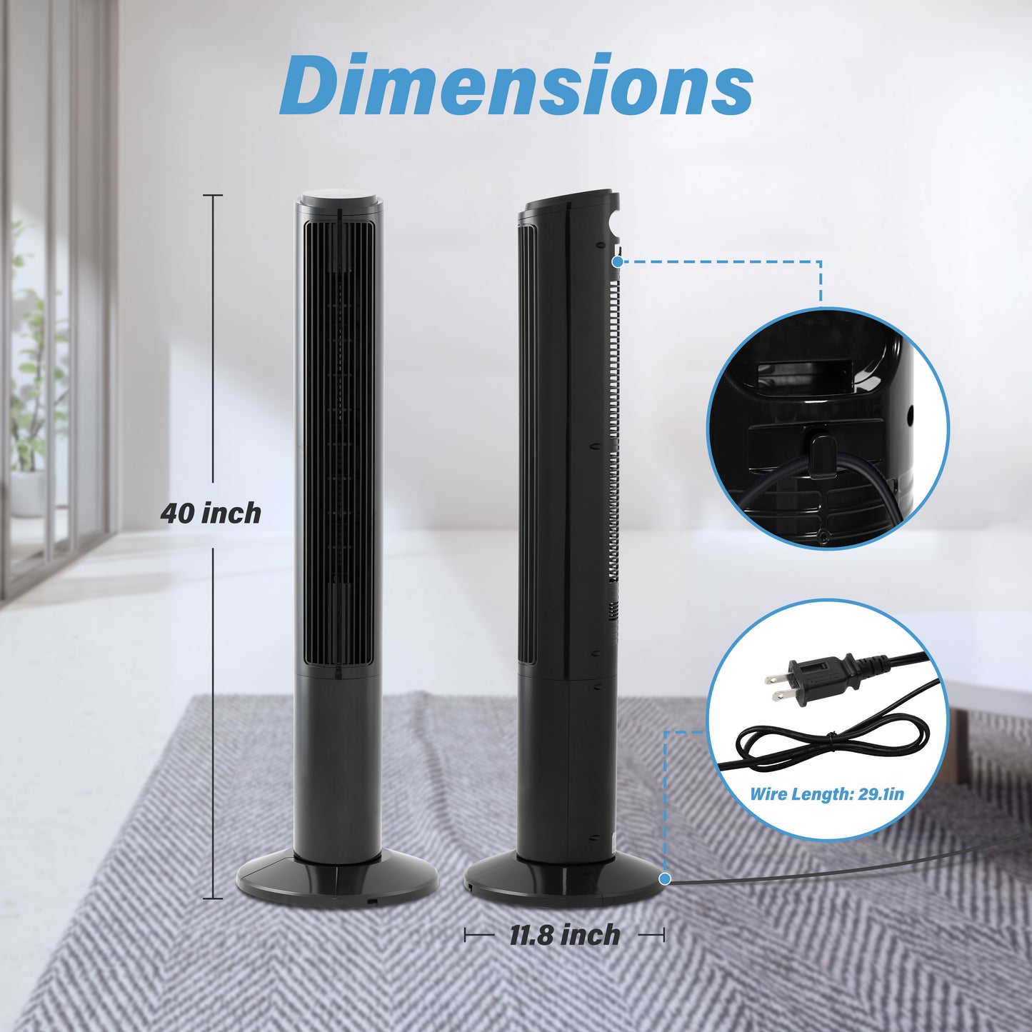 CoolBreeze 40 Bladeless Tower Fan with Remote Control & LED Panel