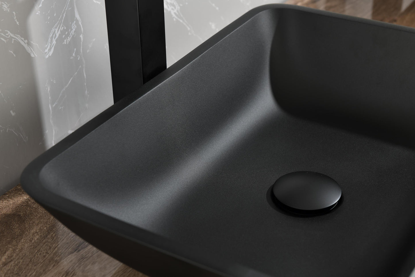 Black Matte Glass Vessel Bathroom Sink Set with Faucet and Drain