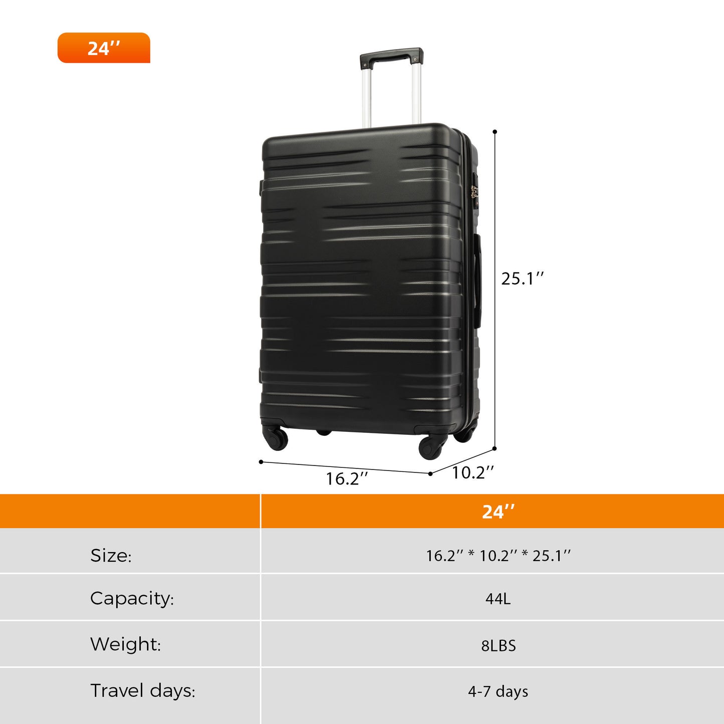 Luggage with TSA Lock Spinner Wheels Hardside Expandable Luggage Travel Suitcase Carry on Luggage ABS 24"