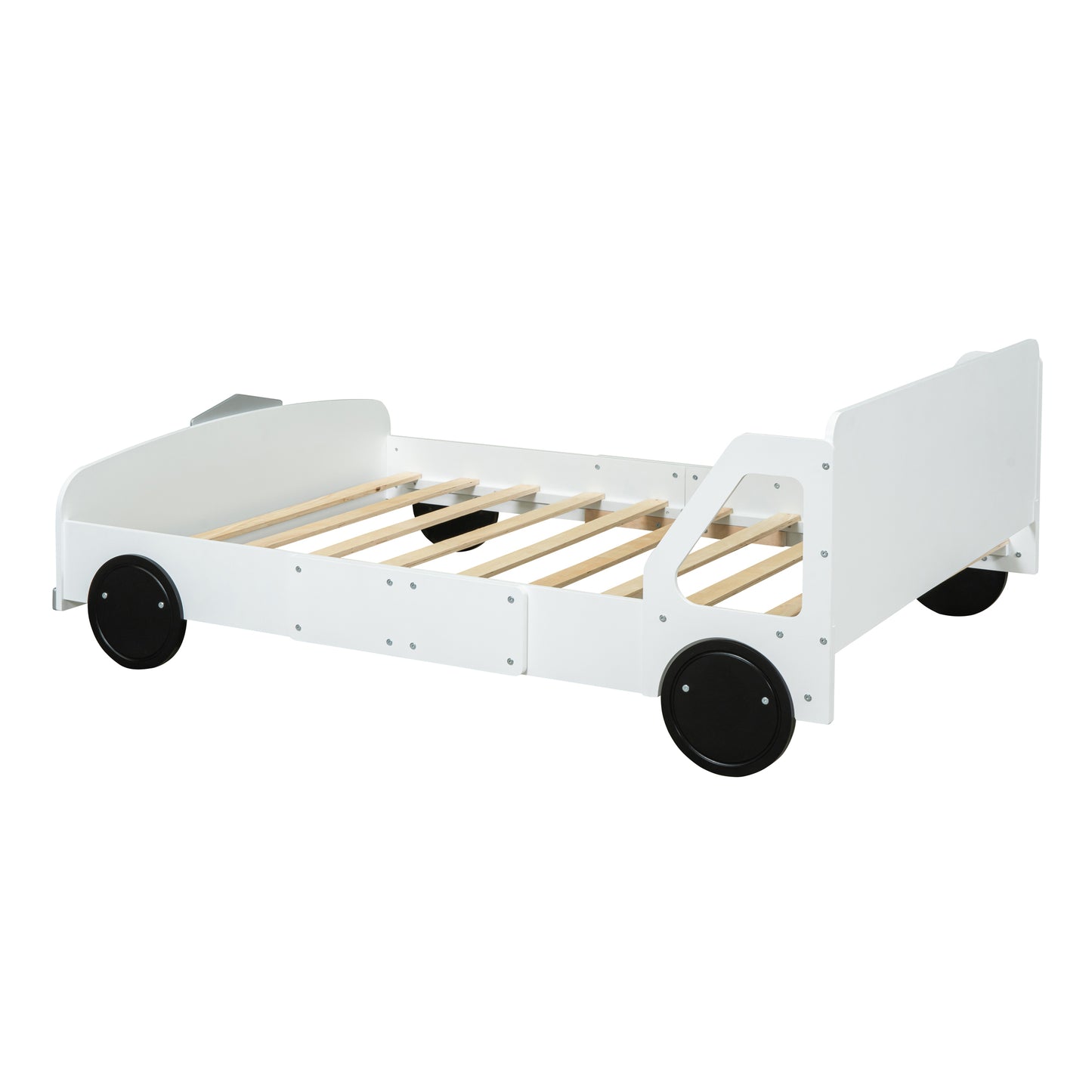 Full Size Car-Shaped Platform Bed with Wheels,White