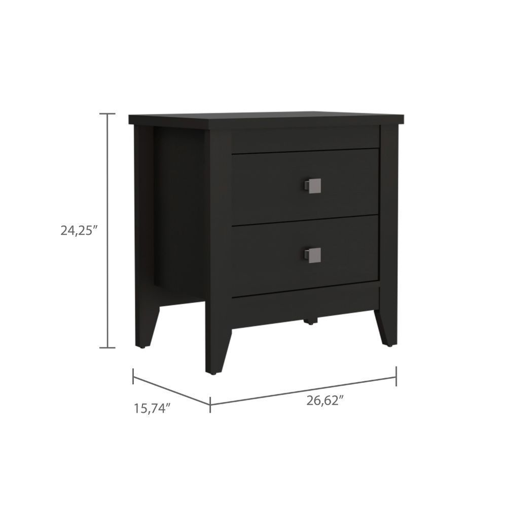 Amara Nightstand, Two Shelves, Four Legs -Black