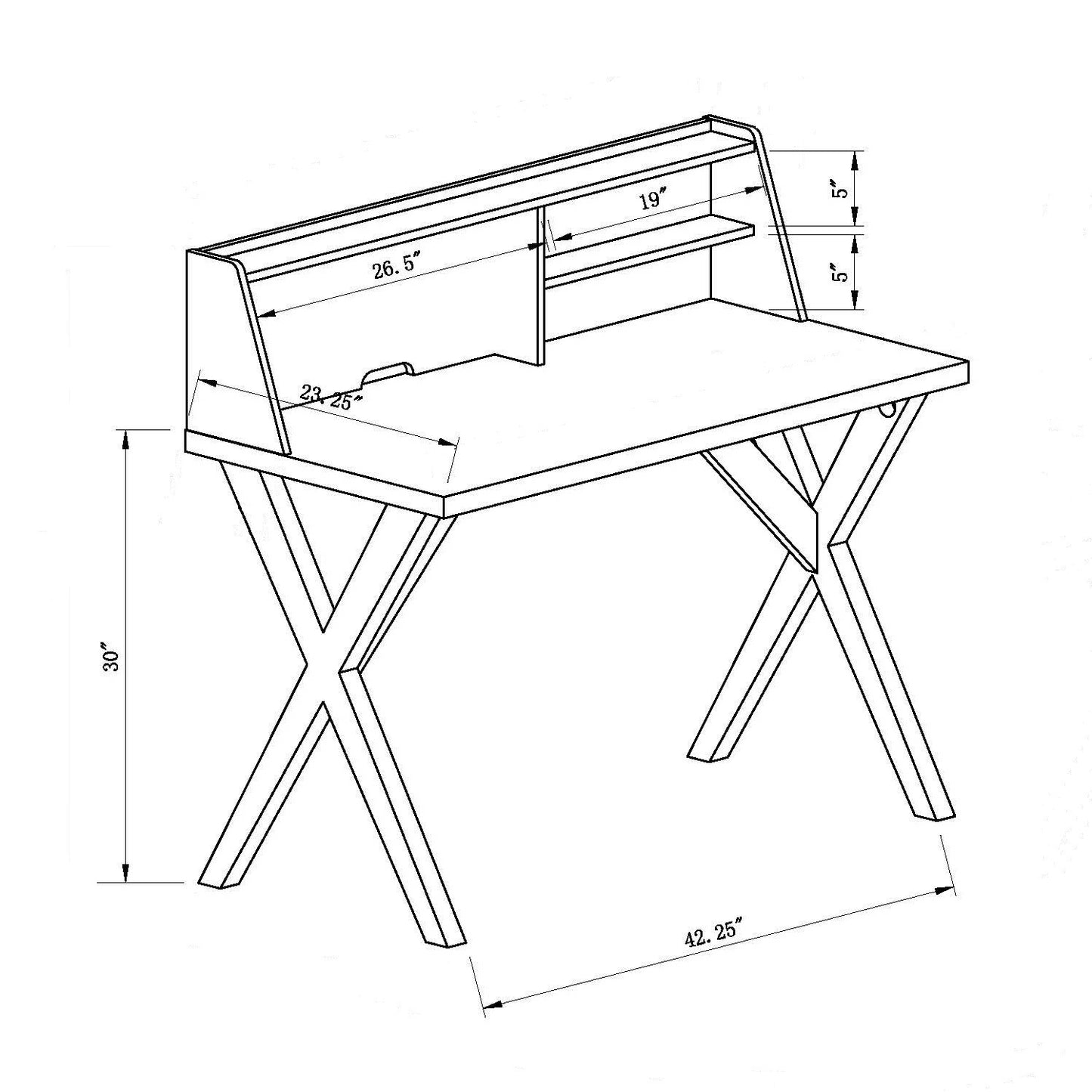 Red Cocoa Writing Desk with USB Charging Ports and Open Shelves