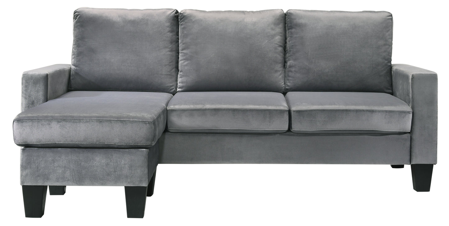 Gray Velvet Sofa Chaise with Reversible Design and High-Density Support