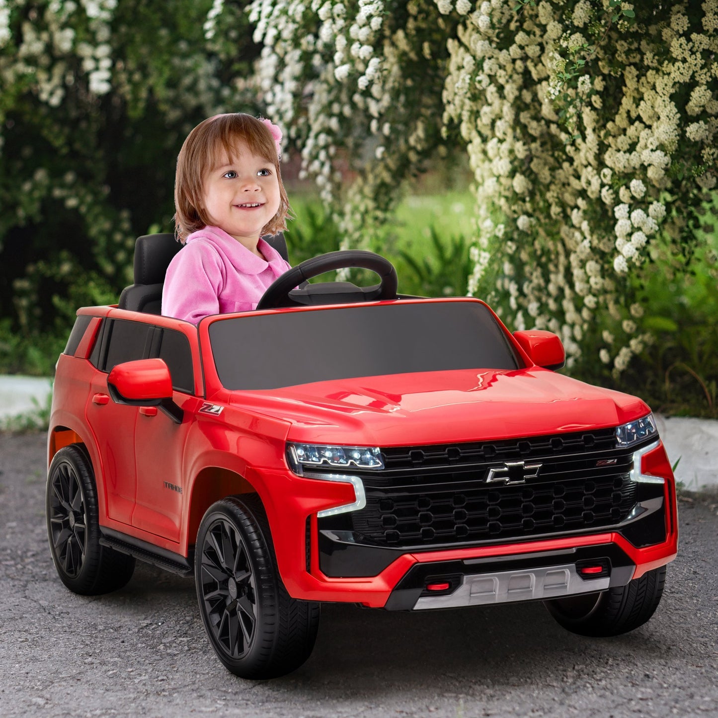 Aosom Chevrolet TAHOE Licensed Kids Ride on Car, 12V Battery Powered Kids Electric Car with Remote Control, Music, Lights, Horn, Suspension for 3-6 Years Old, Red