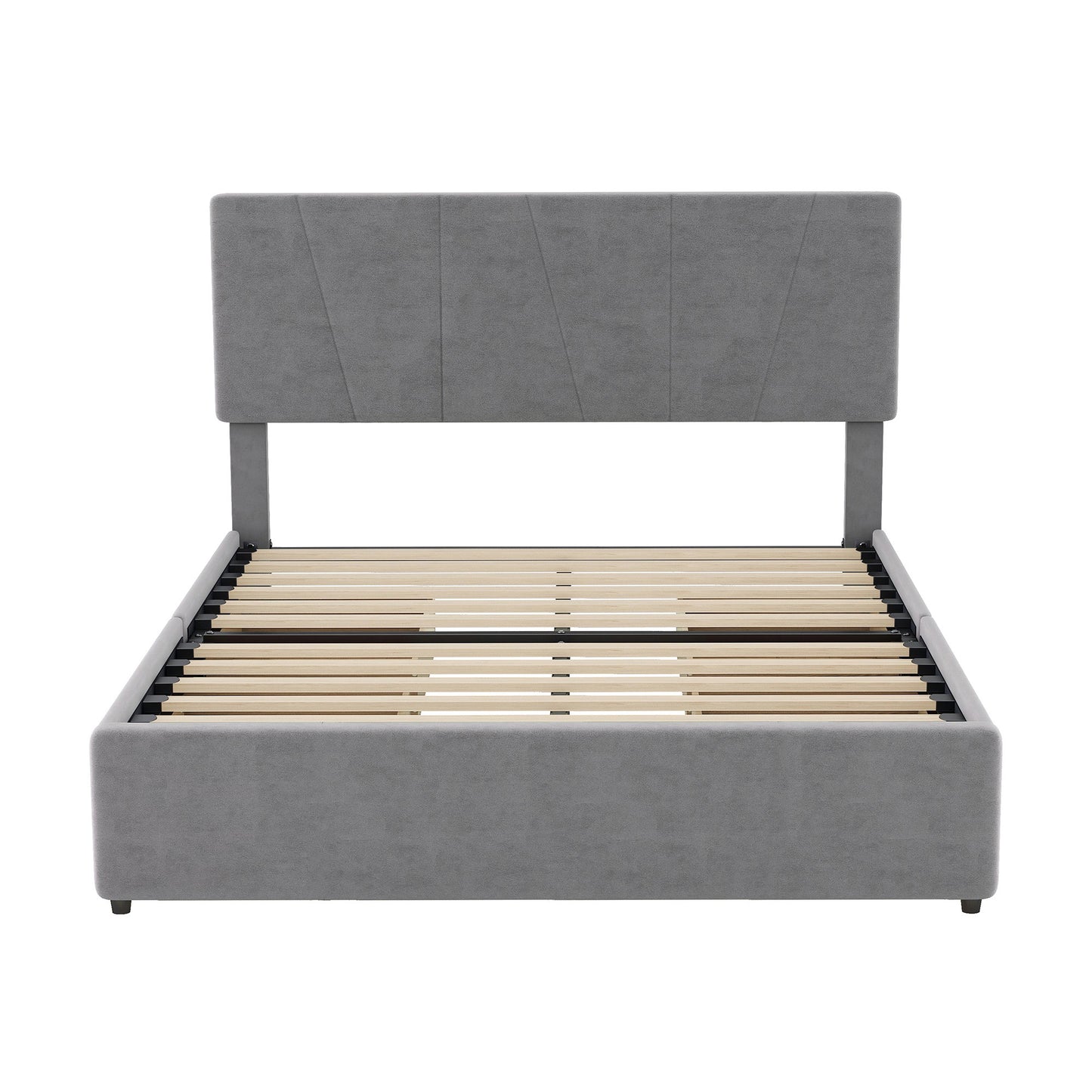 Full Size Upholstery Platform Bed with Four Drawers on Two Sides, Adjustable Headboard, Grey(: WF291773EAA)