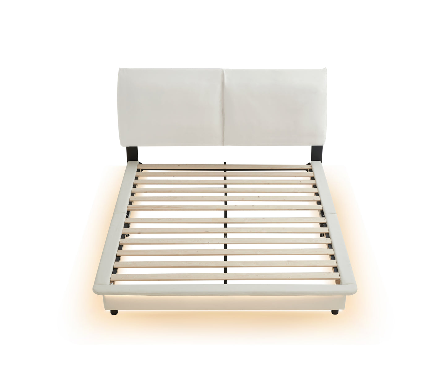 Queen Size Upholstered Platform Bed with Sensor Light and Ergonomic Design Backrests, White