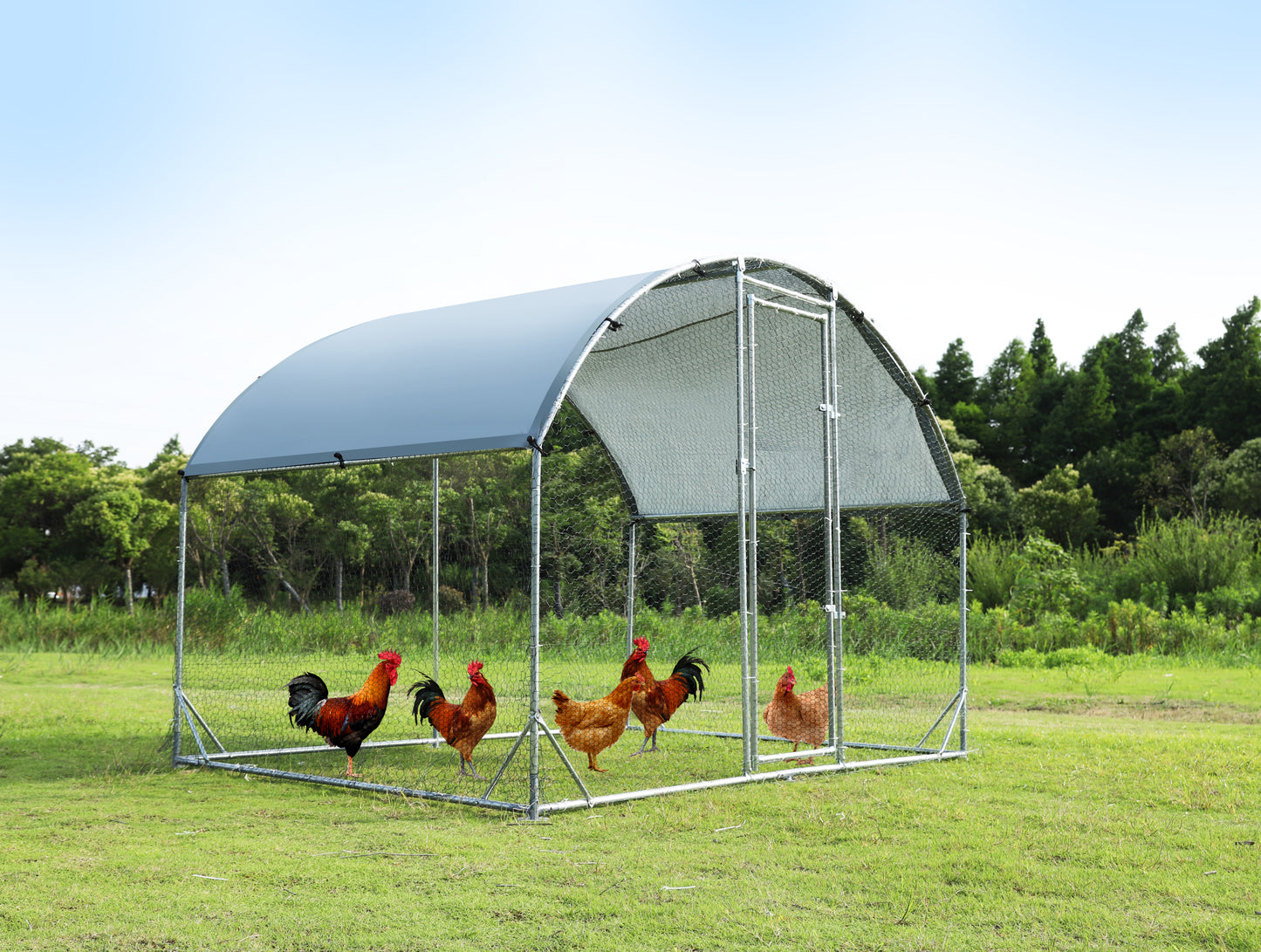 Large metal chicken coop upgrade three support steel wire impregnated plastic net cage, Oxford cloth silver plated waterproof UV protection, duck rabbit sheep bird outdoor house 9.2'W x 6.2'L x 6.5'H