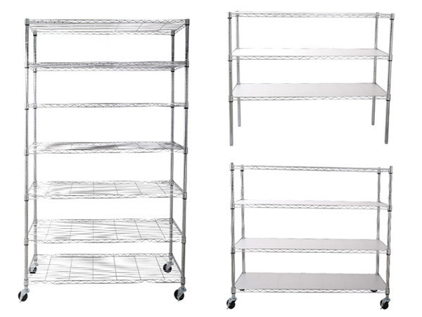 7 Tier Wire Shelving Unit, 2450 LBS NSF Height Adjustable Metal Garage Storage Shelves with Wheels, Heavy Duty Storage Wire Rack Metal Shelves - Chrome