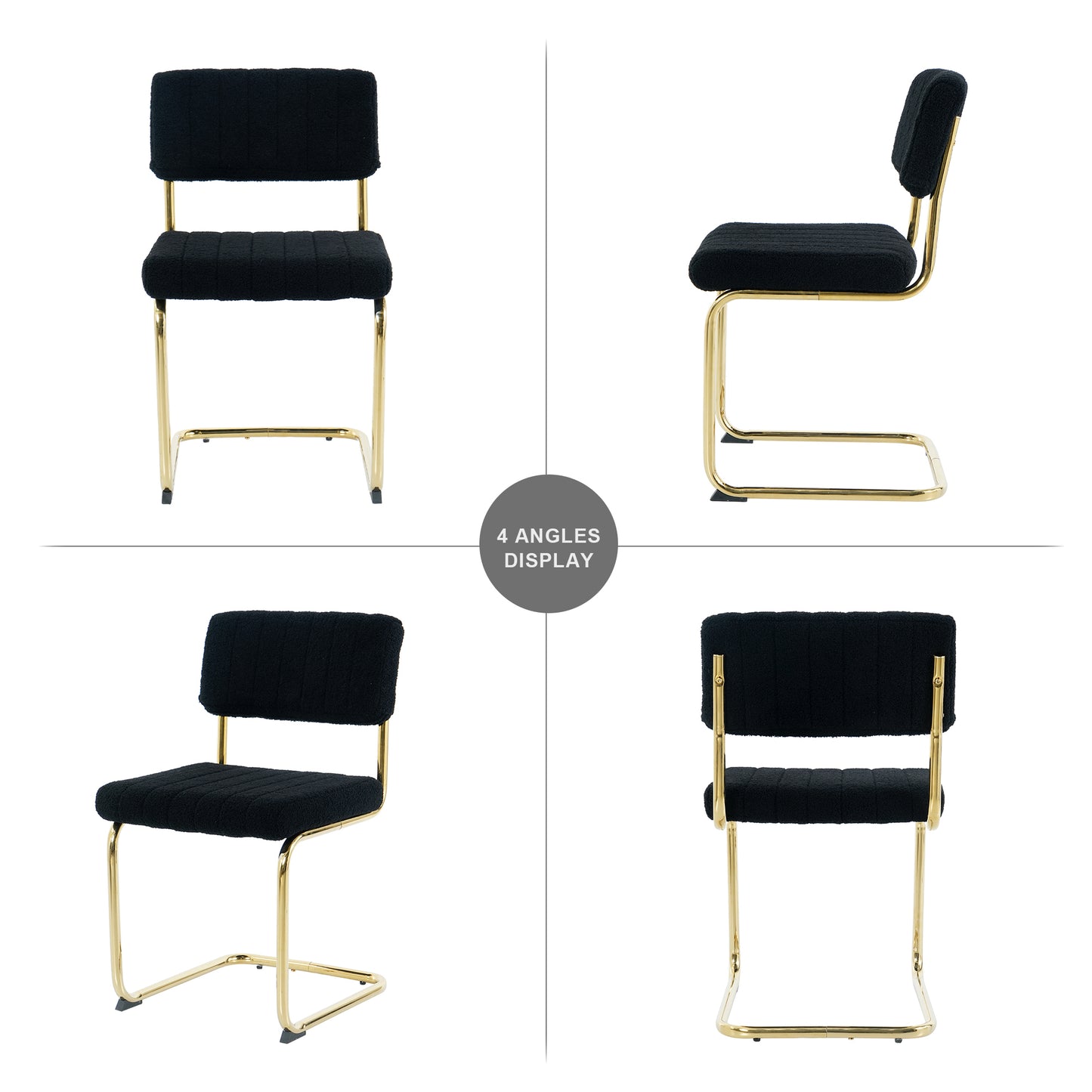 Modern simple light luxury dining Black chair home bedroom stool back dressing chair student desk chair gold metal legs(set of 2)