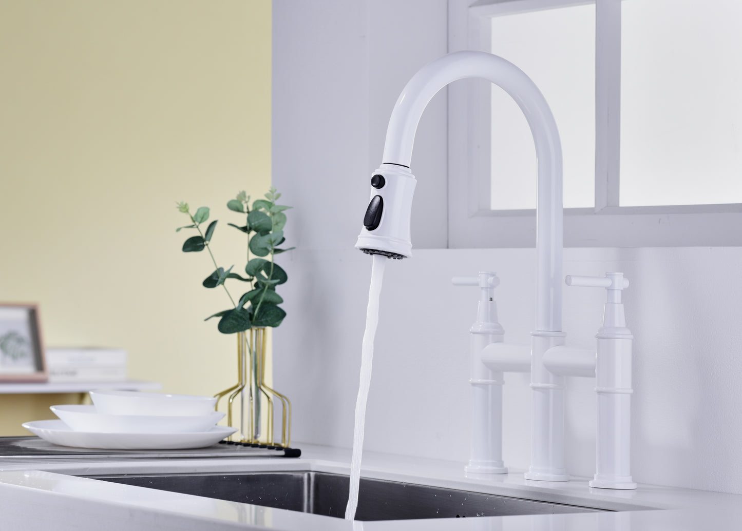 Bridge Kitchen Faucet with Pull-Down Sprayhead in Spot