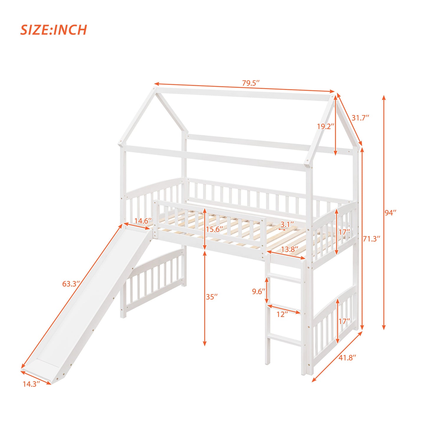 Twin Loft Bed with Slide, House Bed with Slide,White( :LT000212AAK)